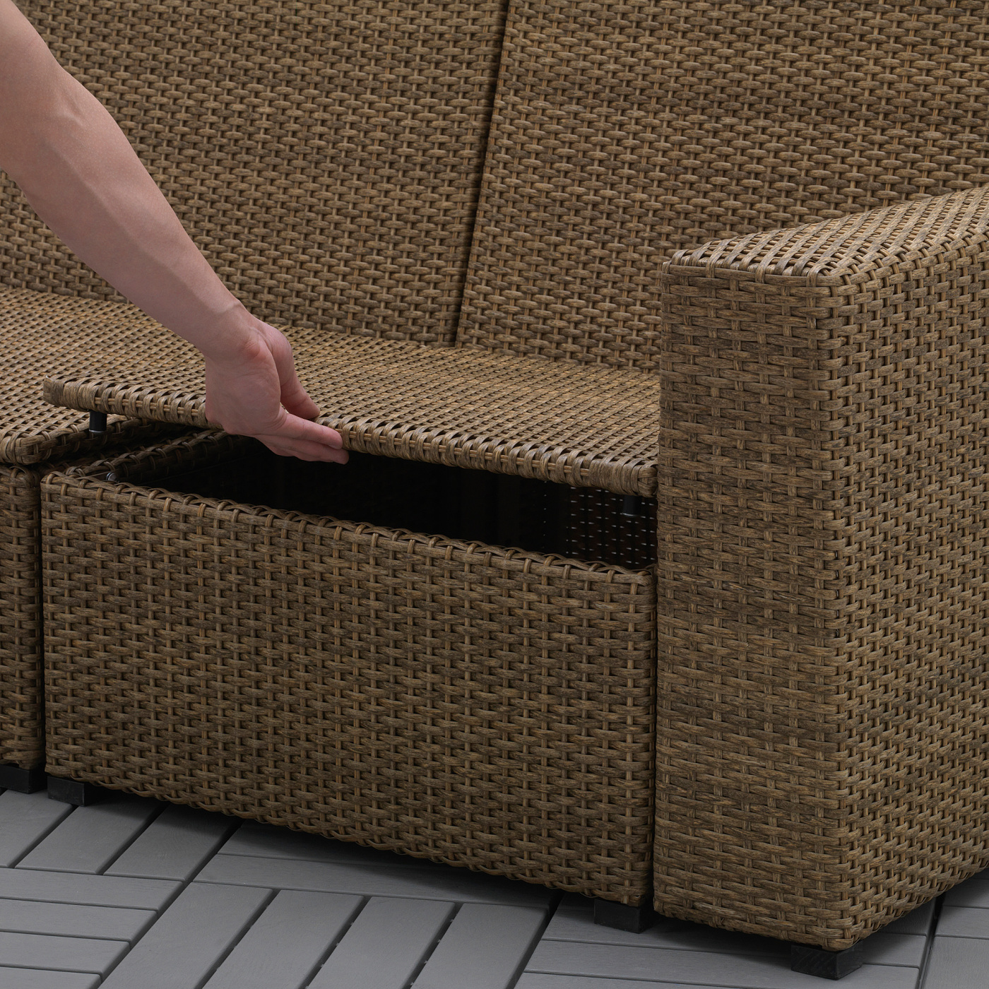SOLLERÖN 3-seat modular sofa, outdoor brown/Kuddarna grey - IKEA