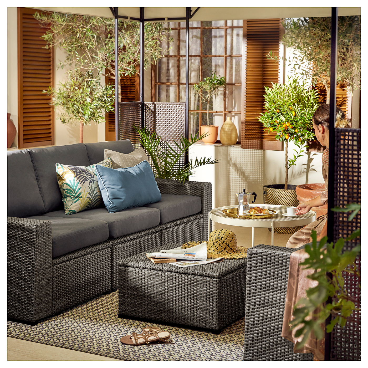 SOLLERÖN 3-seat modular sofa, outdoor dark grey/Frösön/Duvholmen