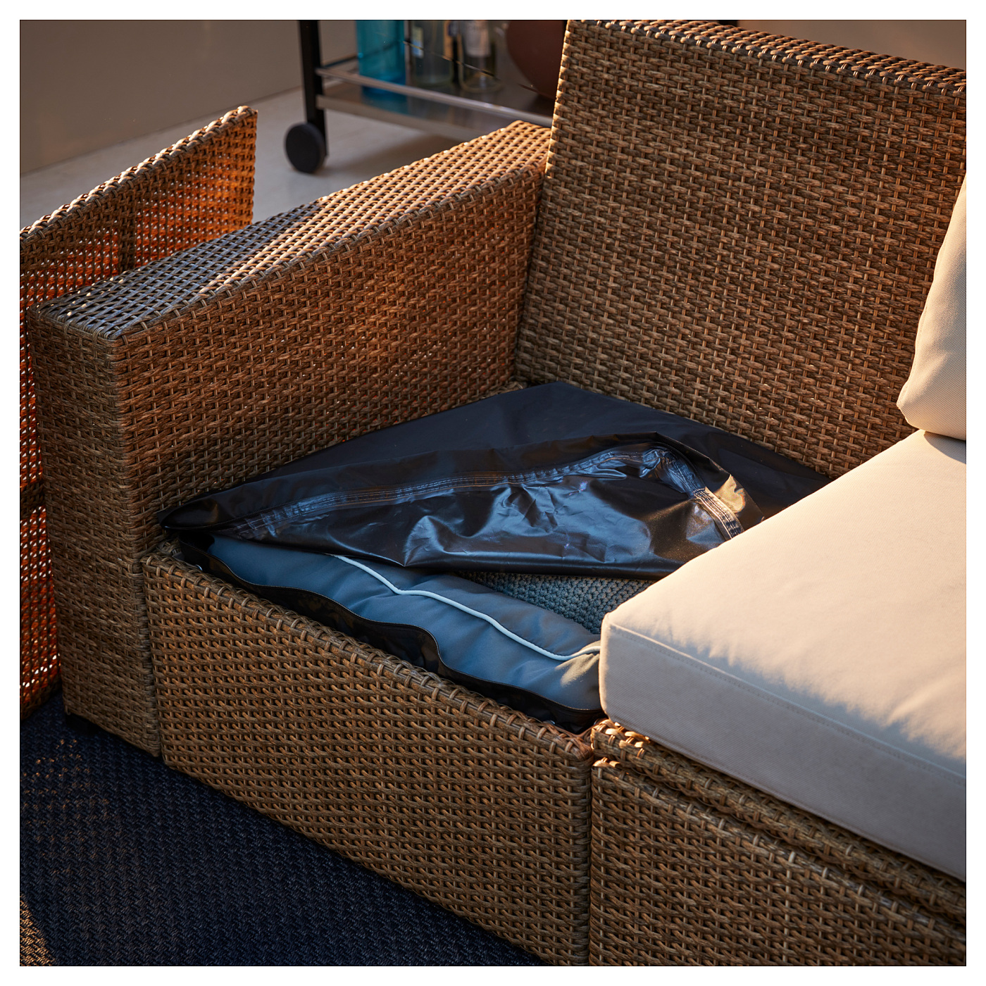 SOLLERÖN 3-seat modular sofa, outdoor with footstool brown/Frösön