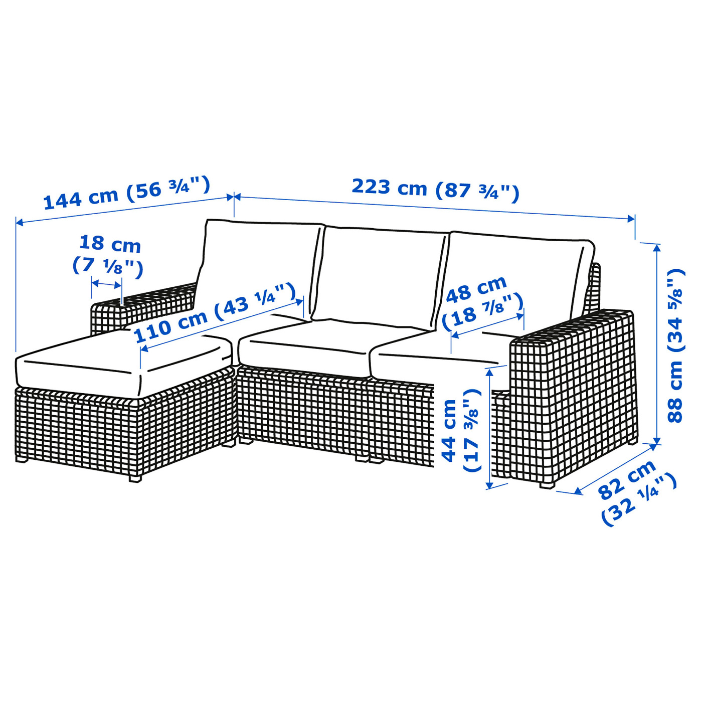 SOLLERÖN 3-seat modular sofa, outdoor with footstool brown/Frösön
