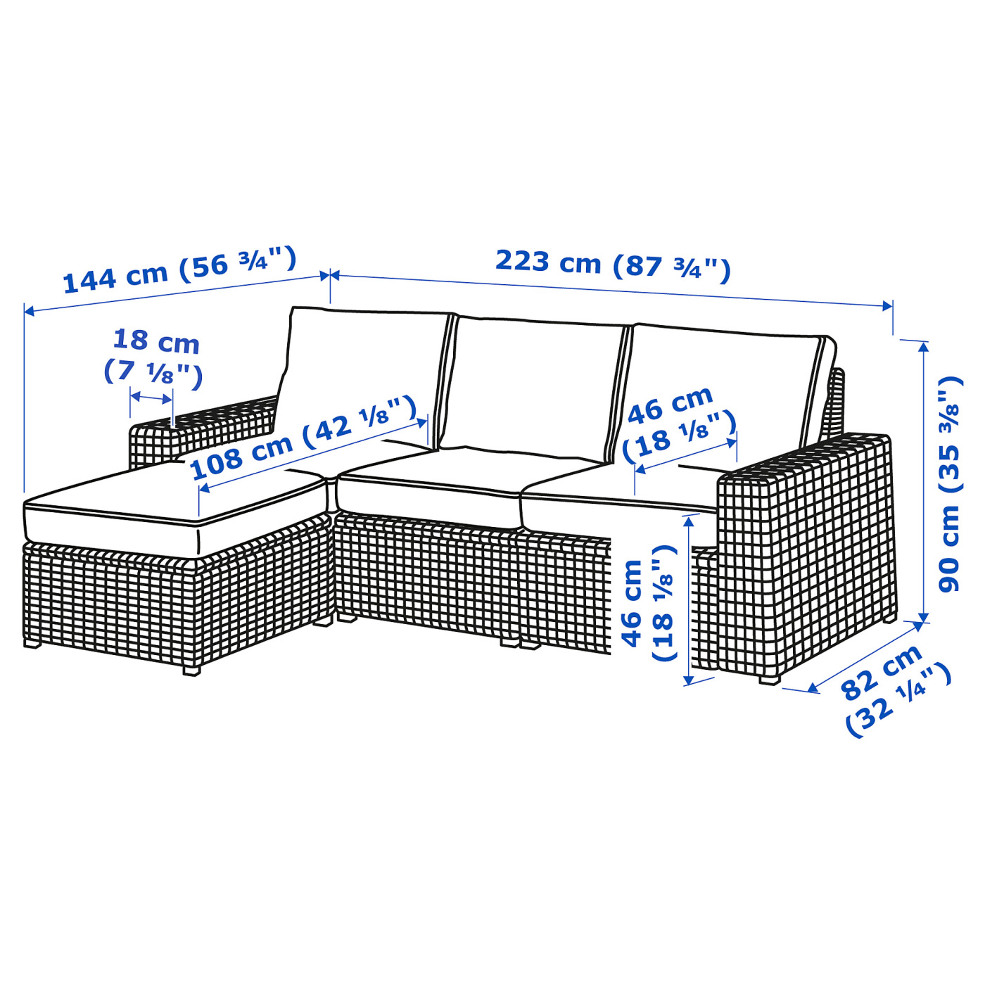 SOLLERÖN 3-seat modular sofa, outdoor with footstool brown/Järpön
