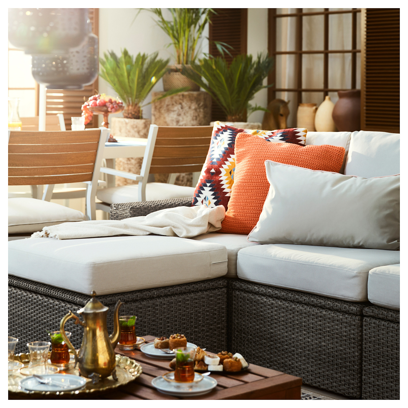 SOLLERÖN 3-seat modular sofa, outdoor with footstool dark grey