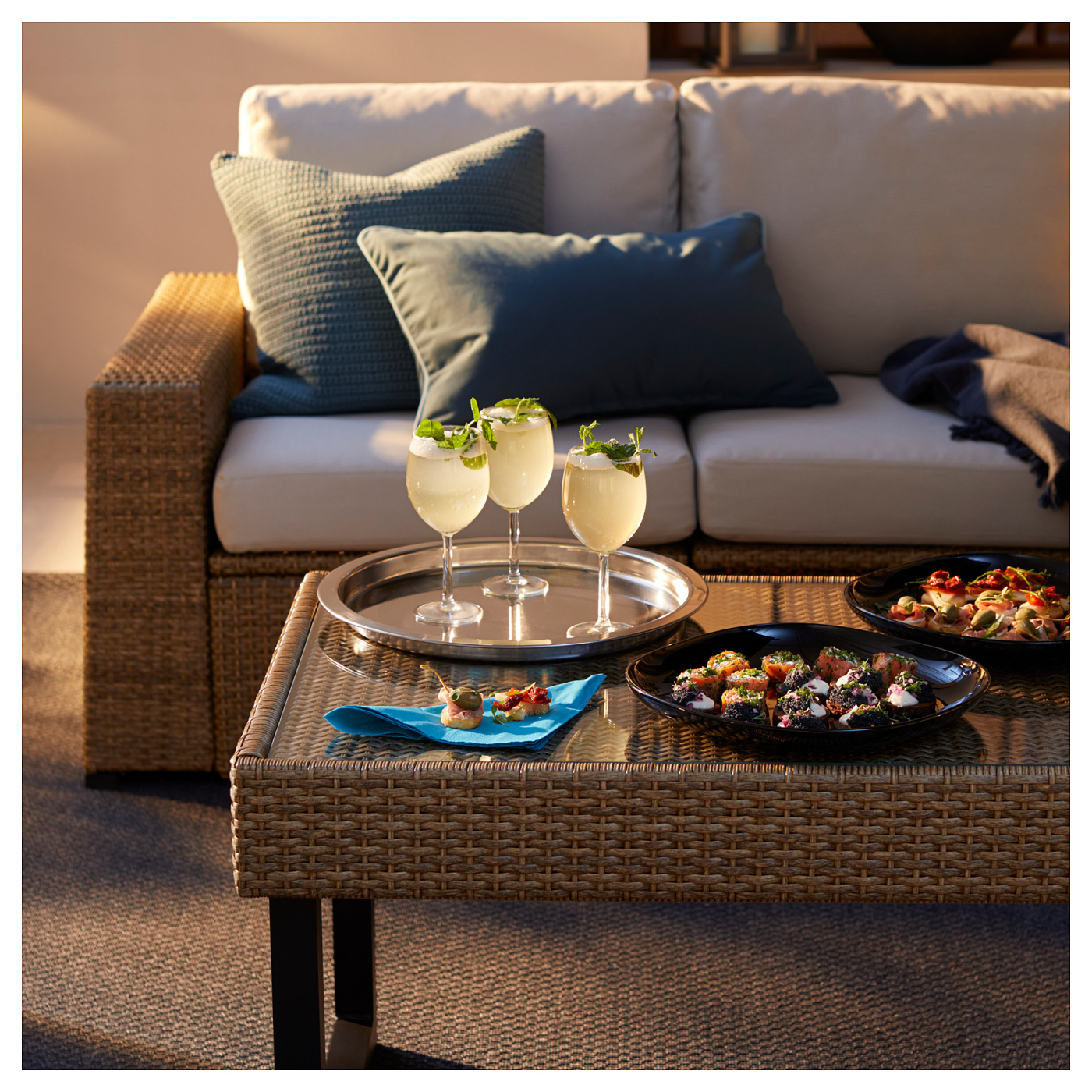 SOLLERÖN 4-seat conversation set, outdoor brown/Frösön/Duvholmen