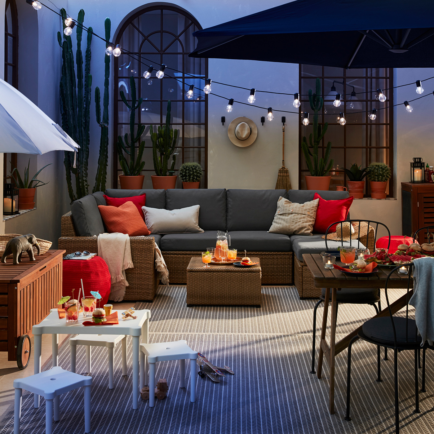 SOLLERÖN modular corner sofa 4-seat, outdoor with footstool brown