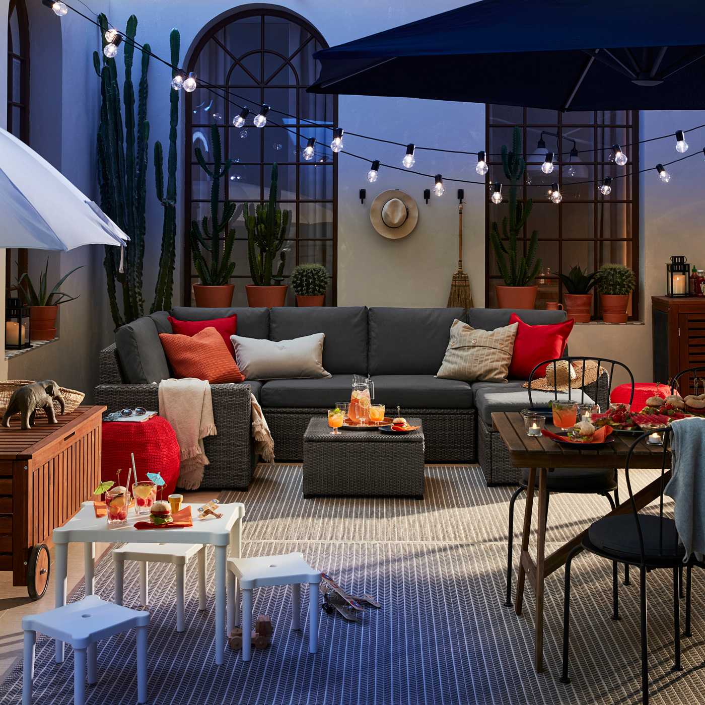 SOLLERÖN modular corner sofa 4-seat, outdoor with footstool dark