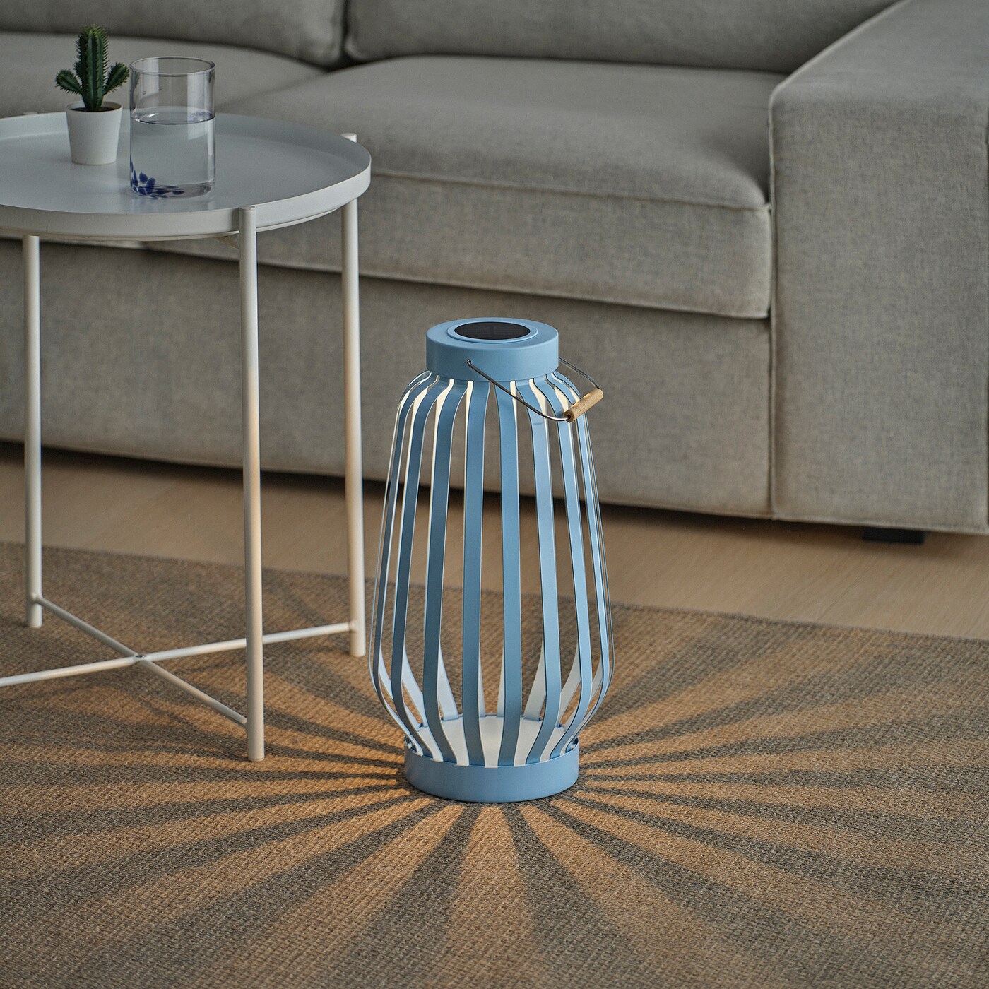 SOLVINDEN LED solar-powered floor lamp blue/stripe - IKEA