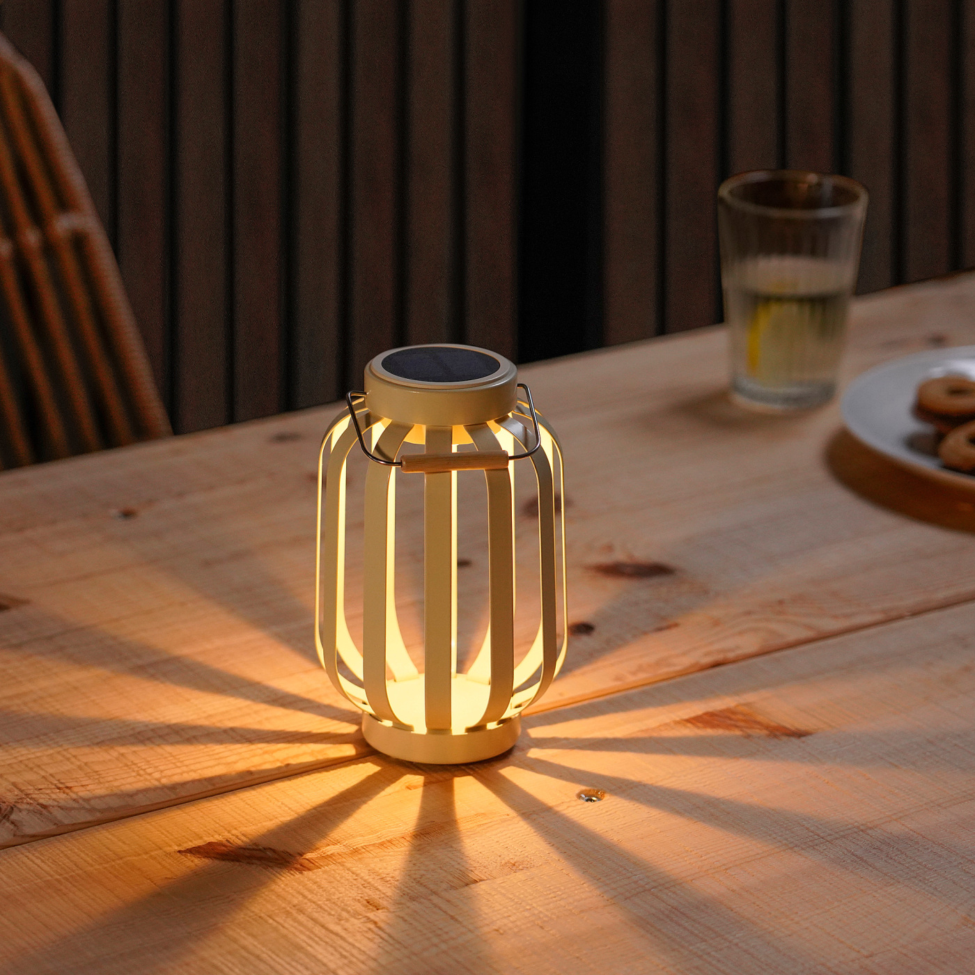 SOLVINDEN LED solar-powered table lamp beige/stripe - IKEA
