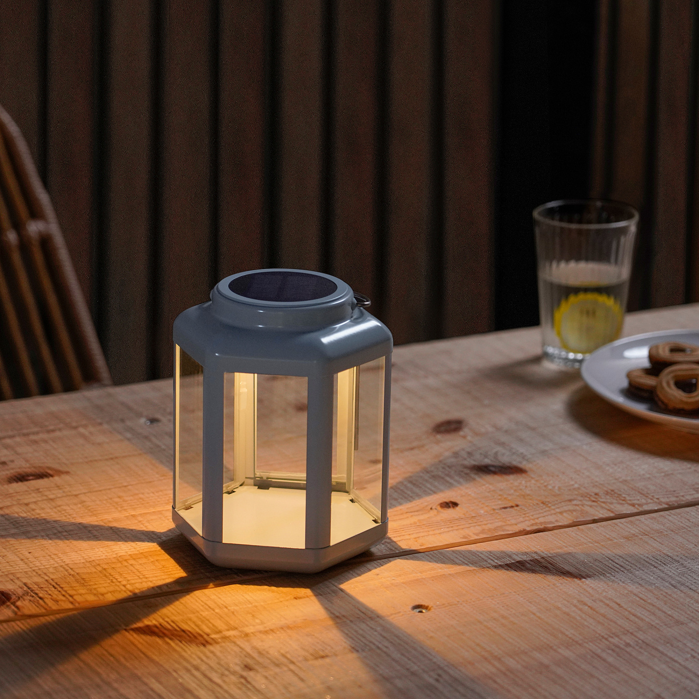 SOLVINDEN LED solar-powered table lamp lantern/light blue - IKEA