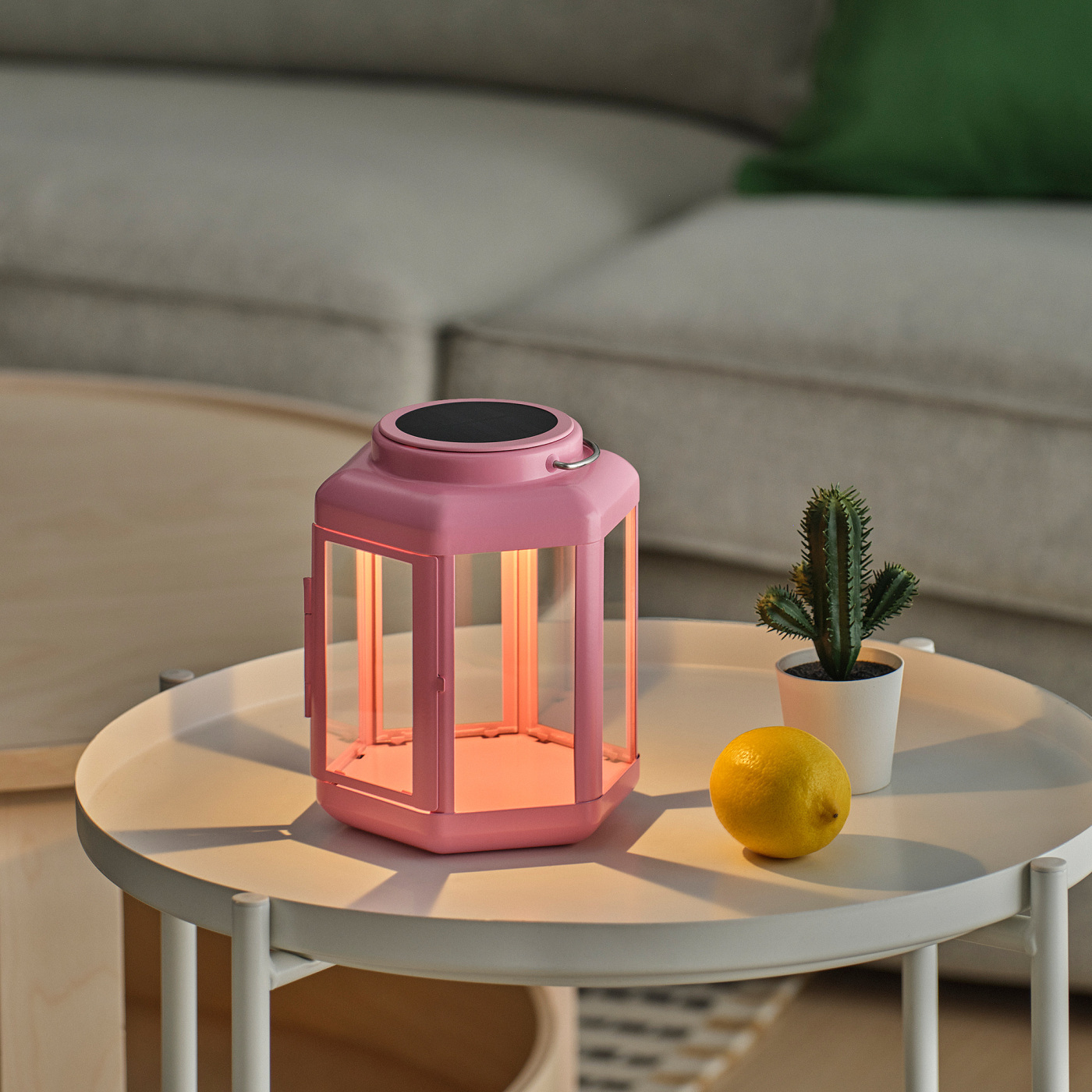 SOLVINDEN LED solar-powered table lamp lantern/pink - IKEA