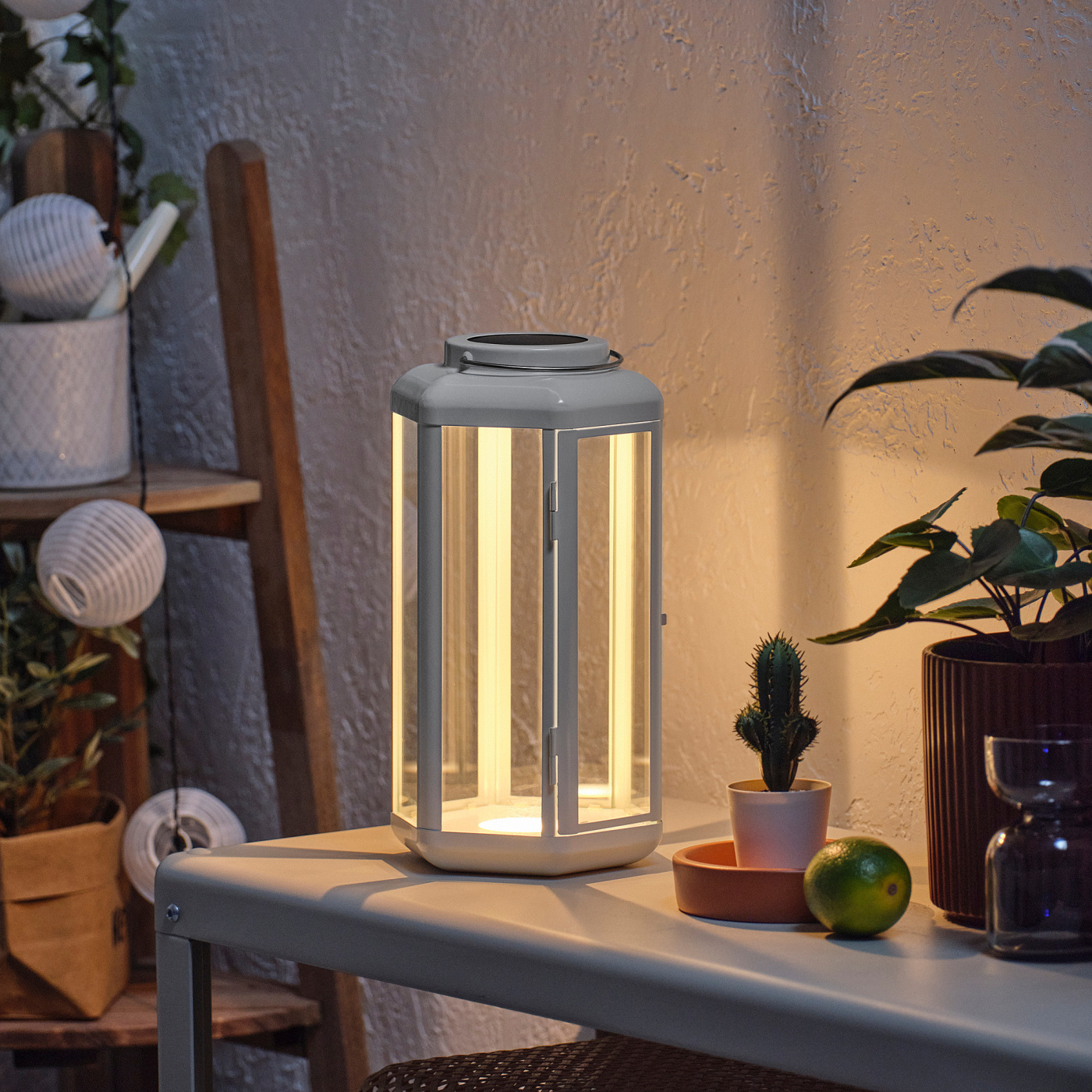 SOLVINDEN LED solar-powered table lamp lantern/white - IKEA