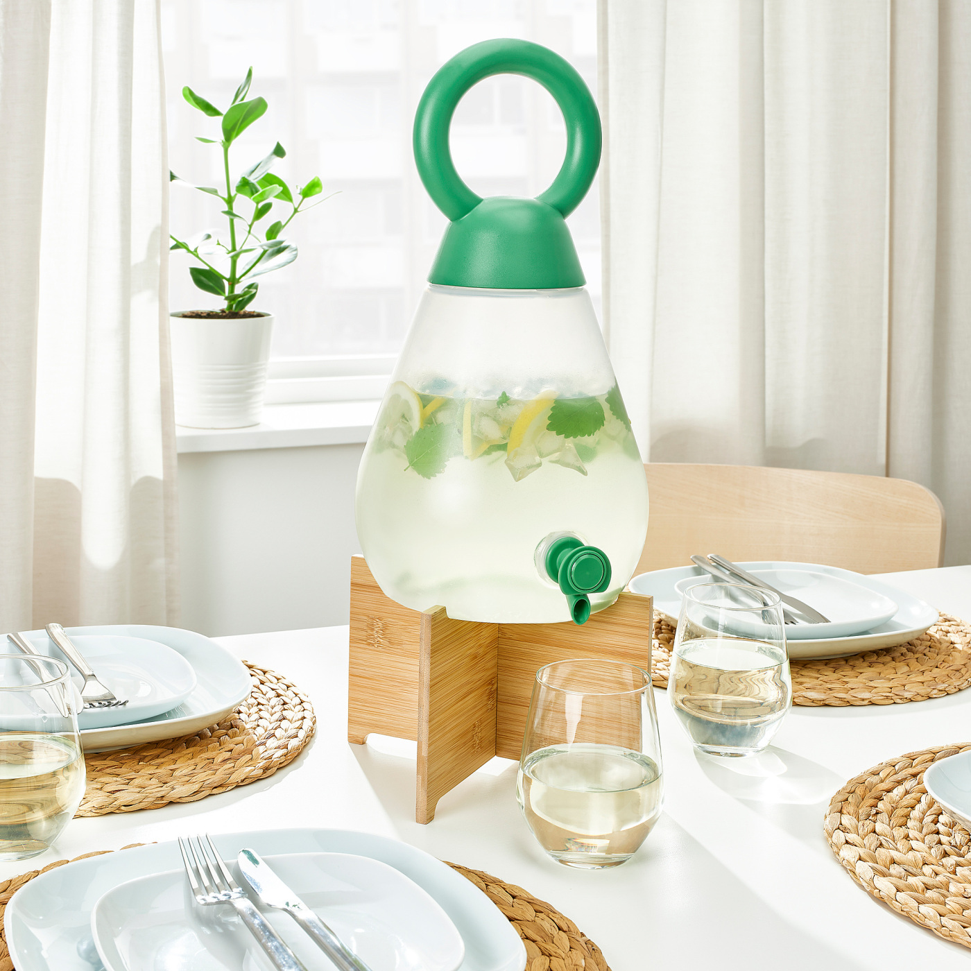 IKEA デトルフ SOMMARFLOX jar with tap transparent/bright green - IKEA