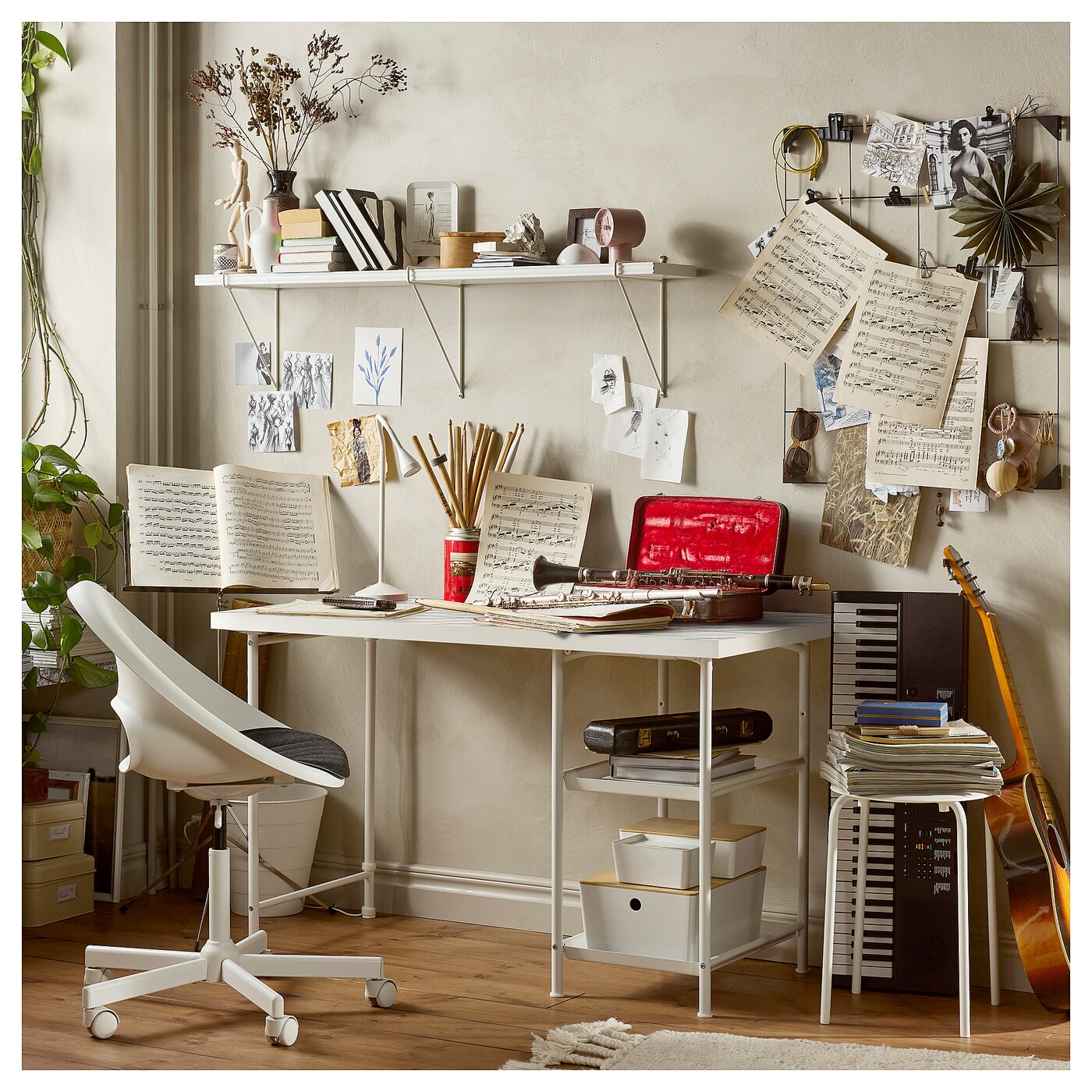 【美品/付属品完備/定価三万円】DASHBOARD Desk Shelf SPÄND table leg with storage white - IKEA