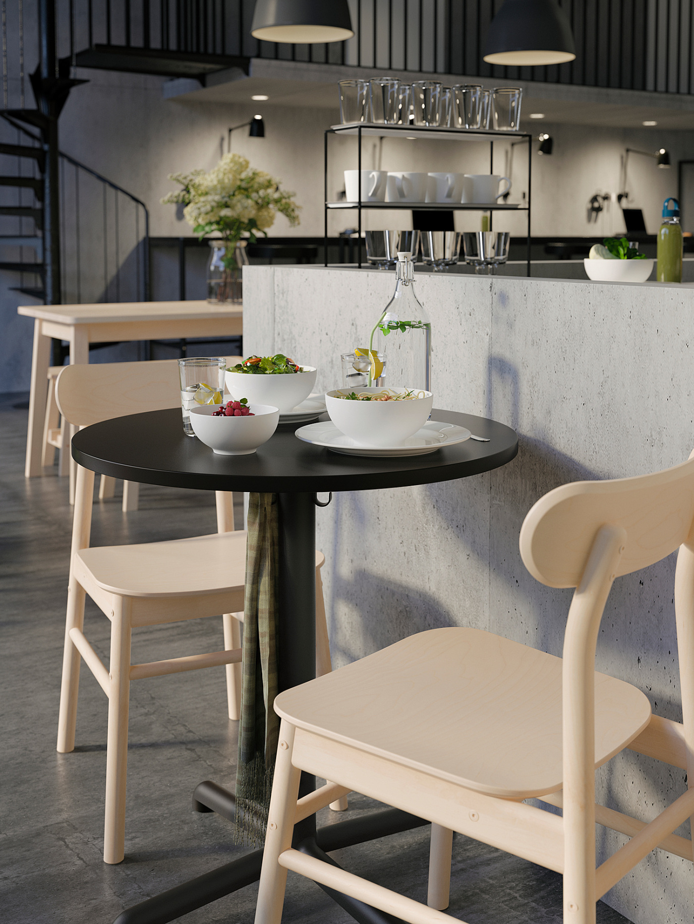 STENSELE / RÖNNINGE table and 2 chairs anthracite/anthracite birch