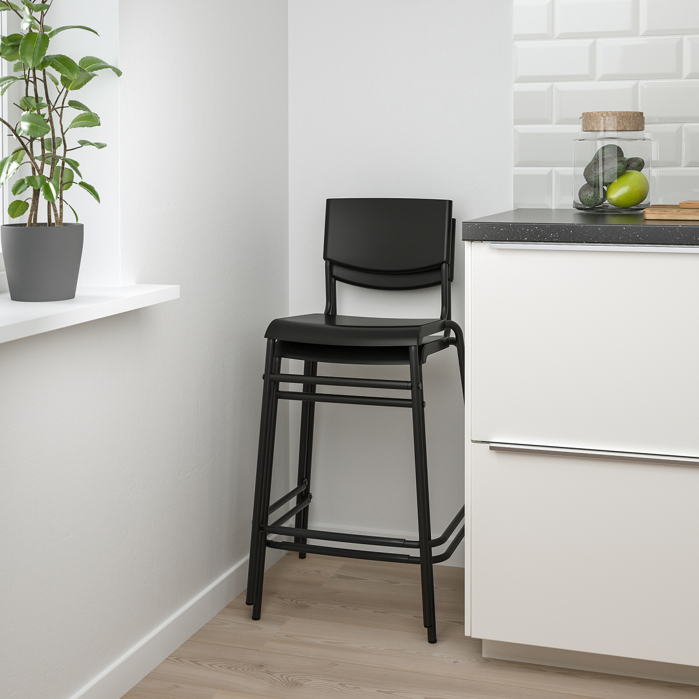 STIG bar stool with backrest counter height black/black - IKEA