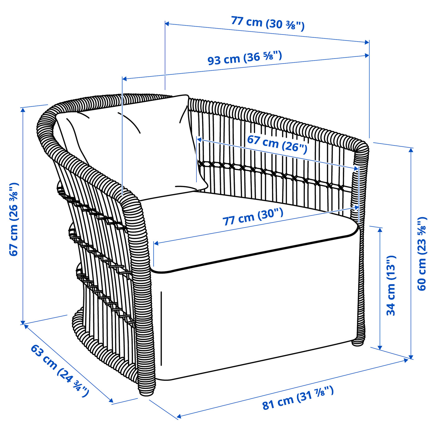 フランスゴム　リビングサイズ STOCKHOLM 2025 armchair rattan/Djurmo grey/white - IKEA