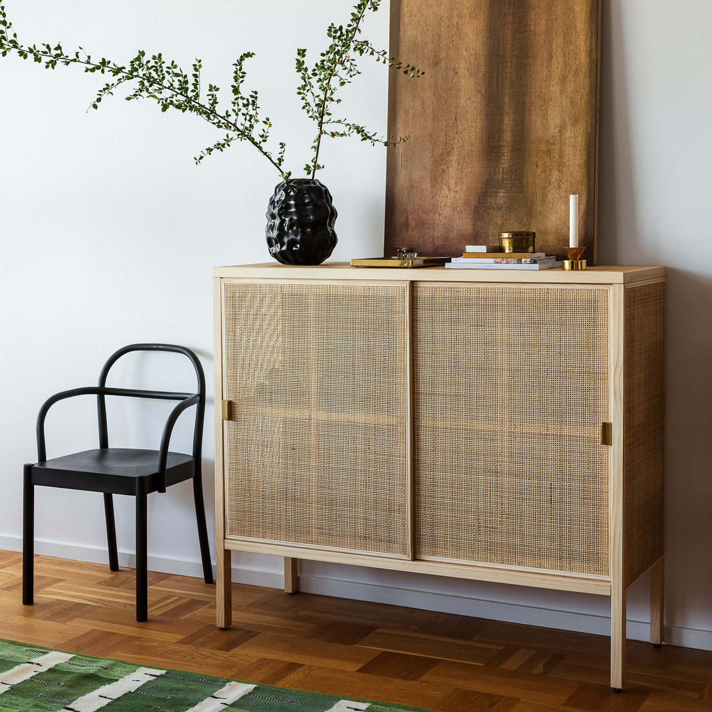 STOCKHOLM 2025 cabinet with sliding doors rattan/pine - IKEA