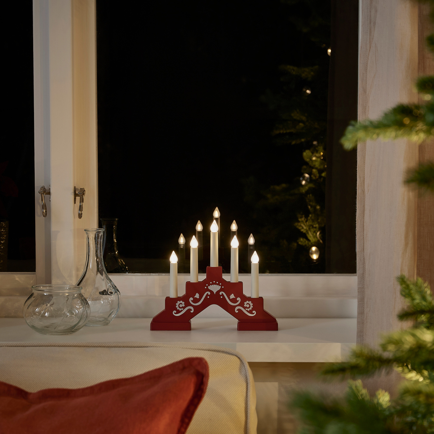 マリメッコ 間接照明 LEDライト キャンドル IKEA クリスマス STRÅLA LED 5-armed candelabra battery-operated/mini red - IKEA
