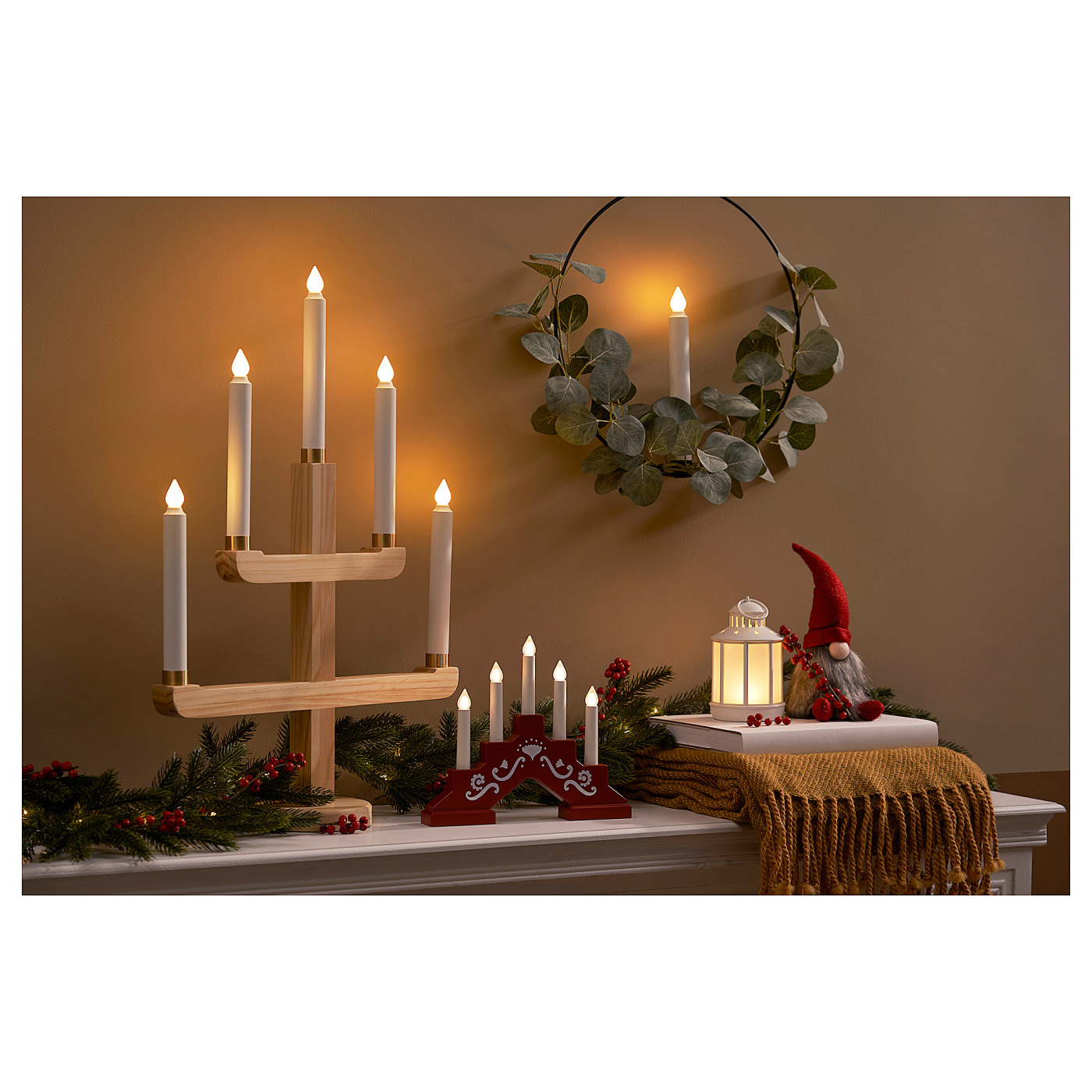 STRÅLA LED 5-armed candelabra battery-operated/mini red - IKEA