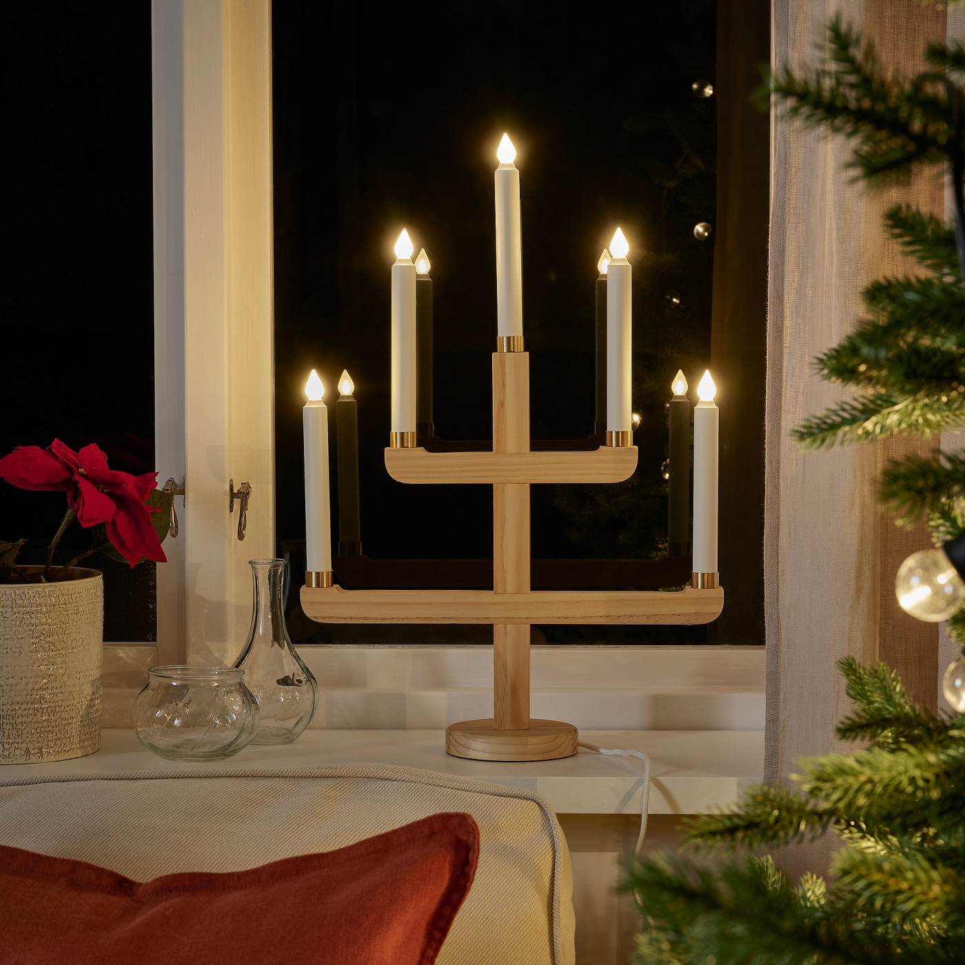 STRÅLA LED 5-armed candelabra pine - IKEA