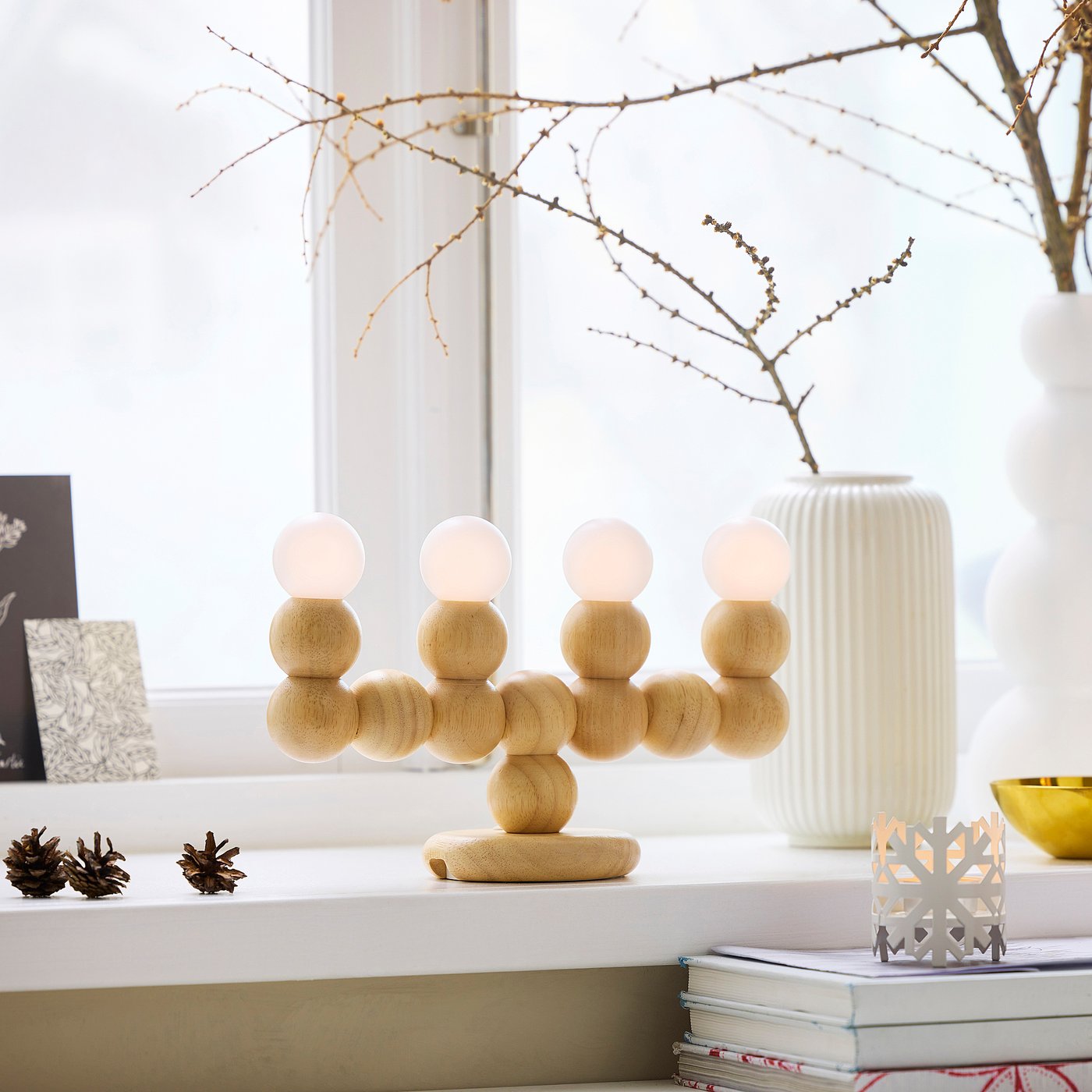 STRÅLA LED candelabra wood battery-operated - IKEA