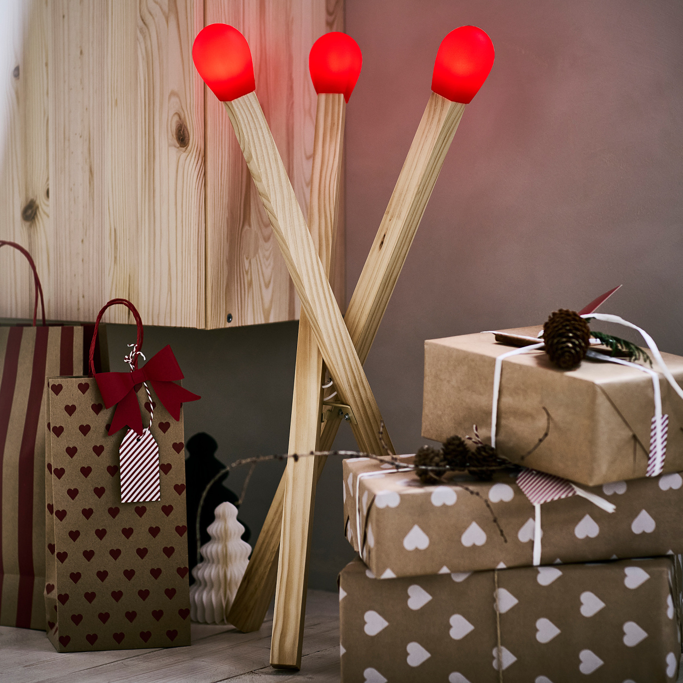 STRÅLA LED floor lamp matchstick-shaped wood - IKEA