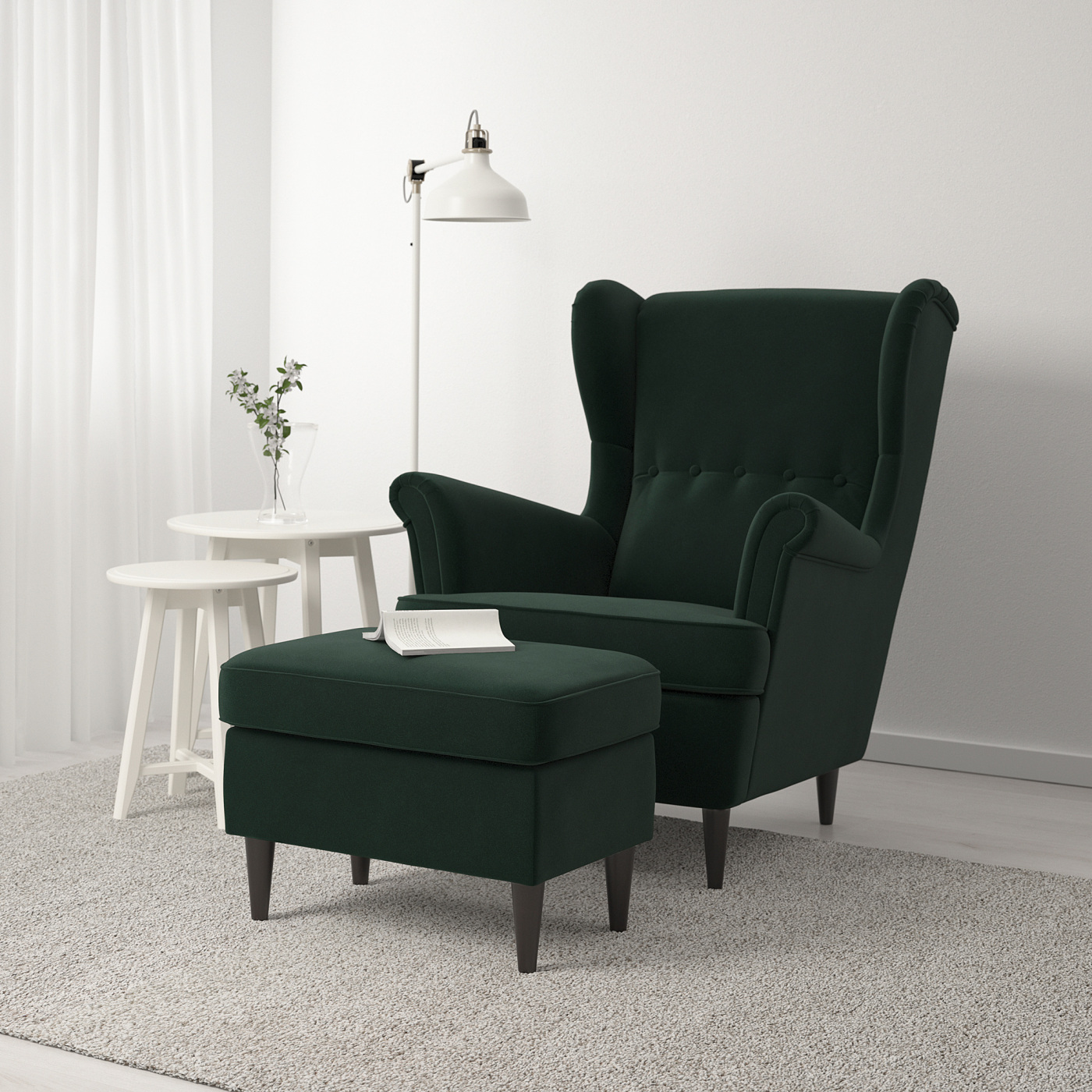 STRANDMON armchair and footstool Djuparp dark green - IKEA