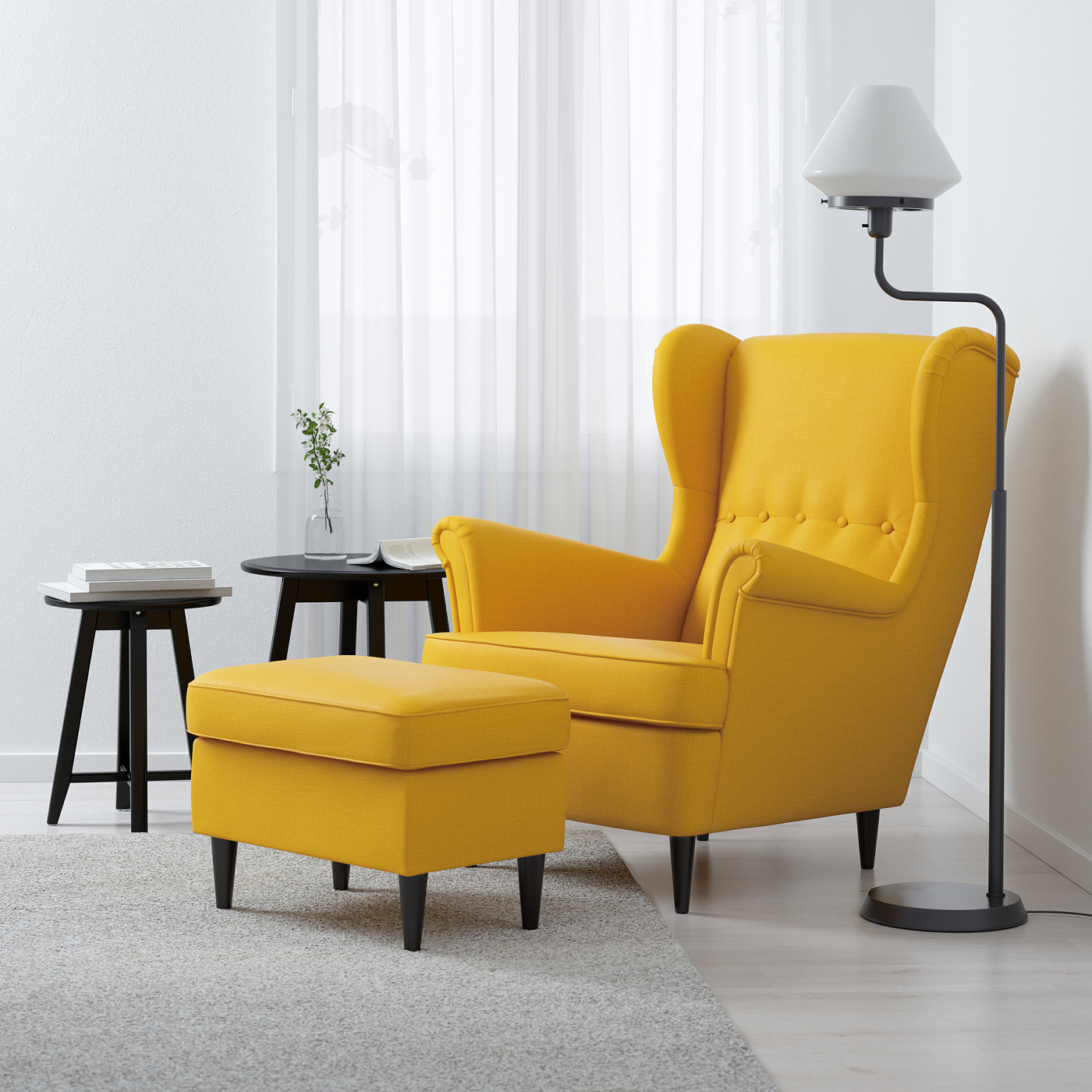 STRANDMON armchair and footstool Skiftebo yellow - IKEA
