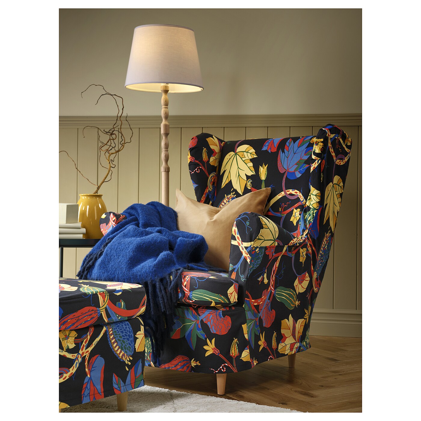 STRANDMON slipcover for wing chair Stigsbo multicolour/black - IKEA