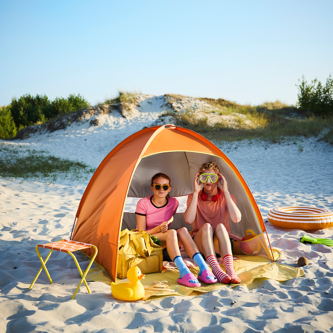 STRANDÖN sun/wind shelter bright orange/bright yellow - IKEA