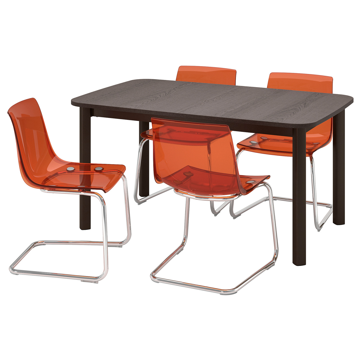 STRANDTORP / TOBIAS table and 4 chairs brown/brown/red chrome