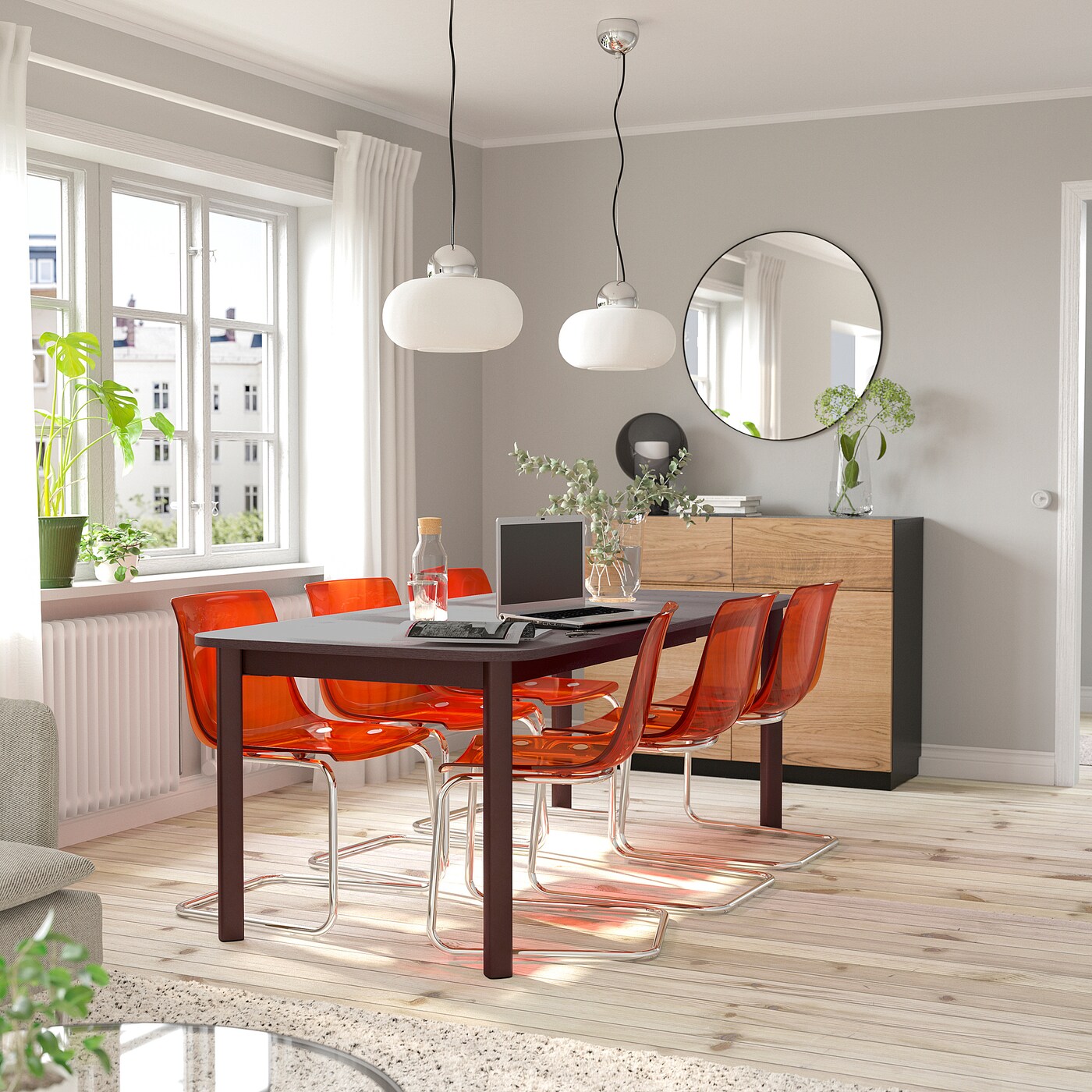 IKEA ダイニングチェア TOBIAS トービアス / Brown red STRANDTORP / TOBIAS table and 6 chairs brown/brown/red