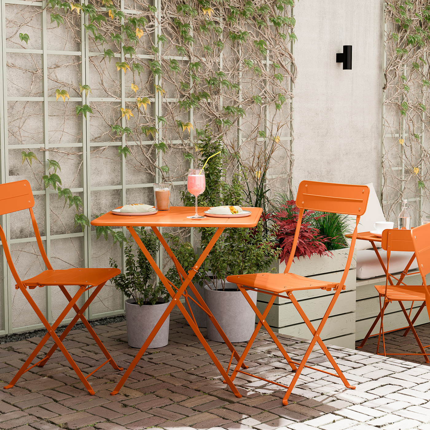 (超希少)IKEA BUNSÖ 屋内外用チェア 2脚セット　オレンジ SUNDSÖ folding chair bright orange outdoor - IKEA