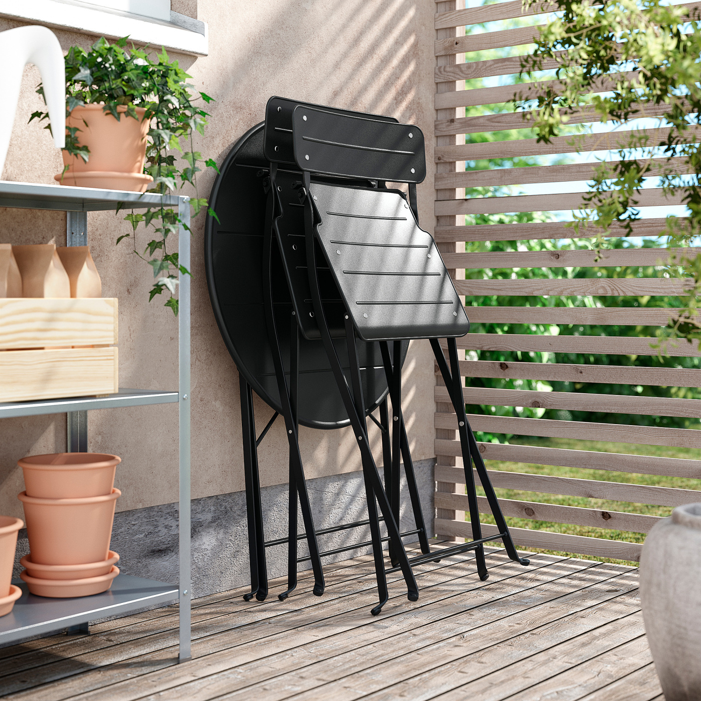 SUNDSÖ table and 2 folding chairs outdoor anthracite/anthracite
