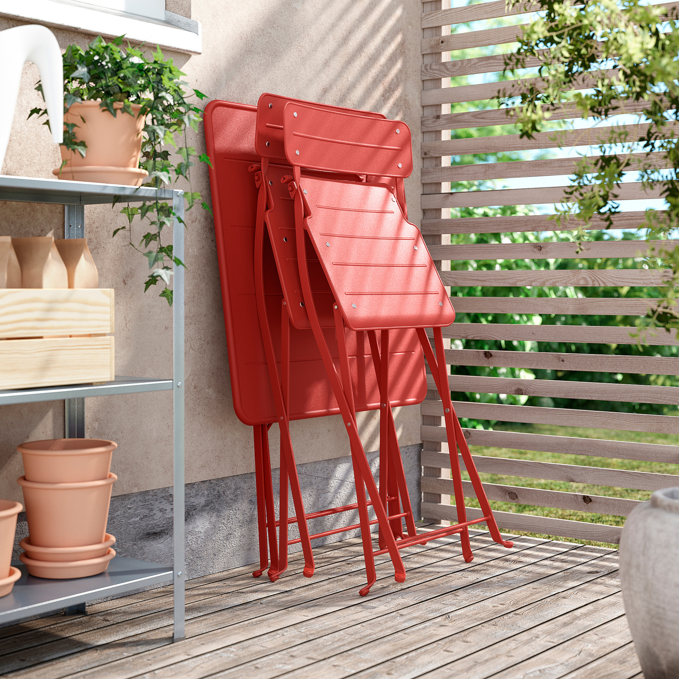 SUNDSÖ table and 2 folding chairs outdoor bright red/bright red - IKEA