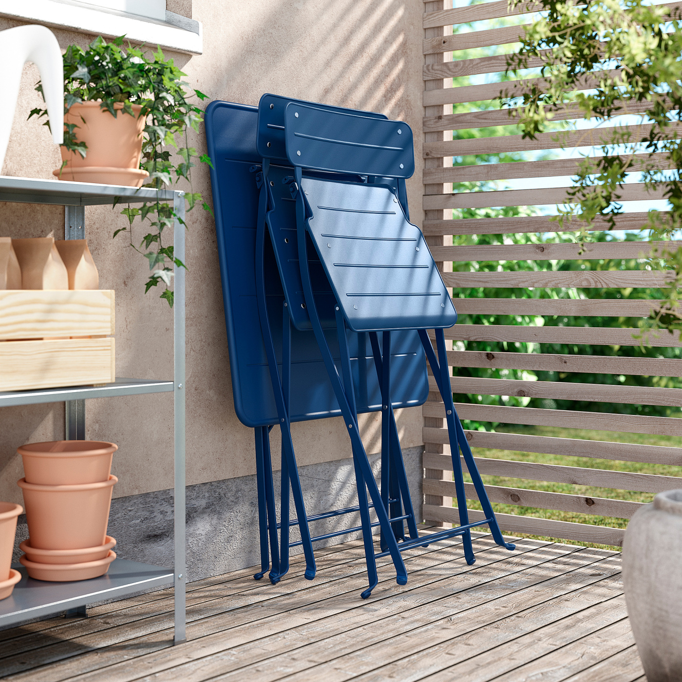 SUNDSÖ table and 2 folding chairs outdoor dark blue/dark blue - IKEA
