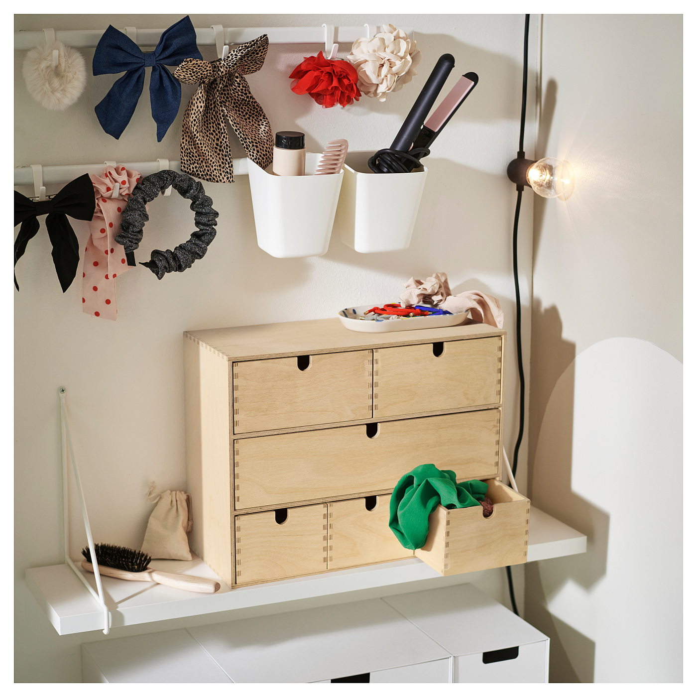 SUNNERSTA rail with 4 hooks and 2 containers white - IKEA
