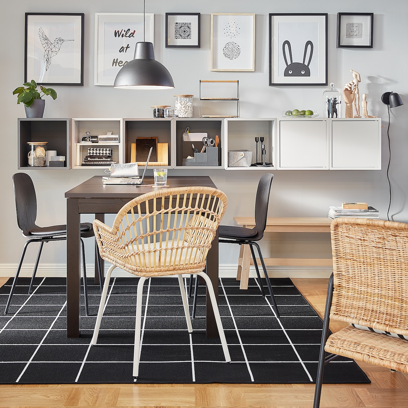 【い様】レア　IKEA／イケアSVALLERUP／スヴァレルプ ラグブラック SVALLERUP rug flatwoven, in/outdoor black/white - IKEA