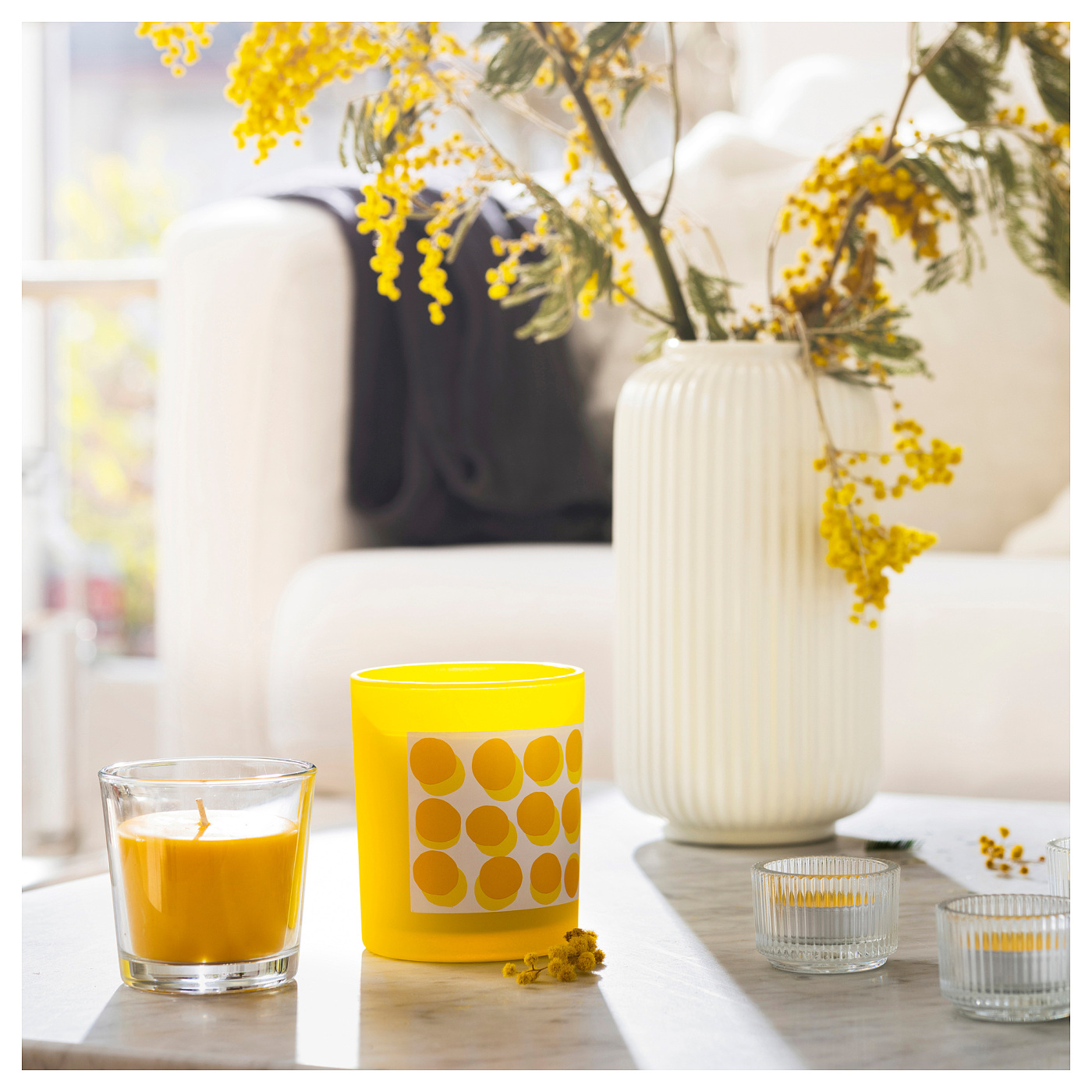 SVARTOXBÄR scented candle in glass Mimosa/yellow - IKEA