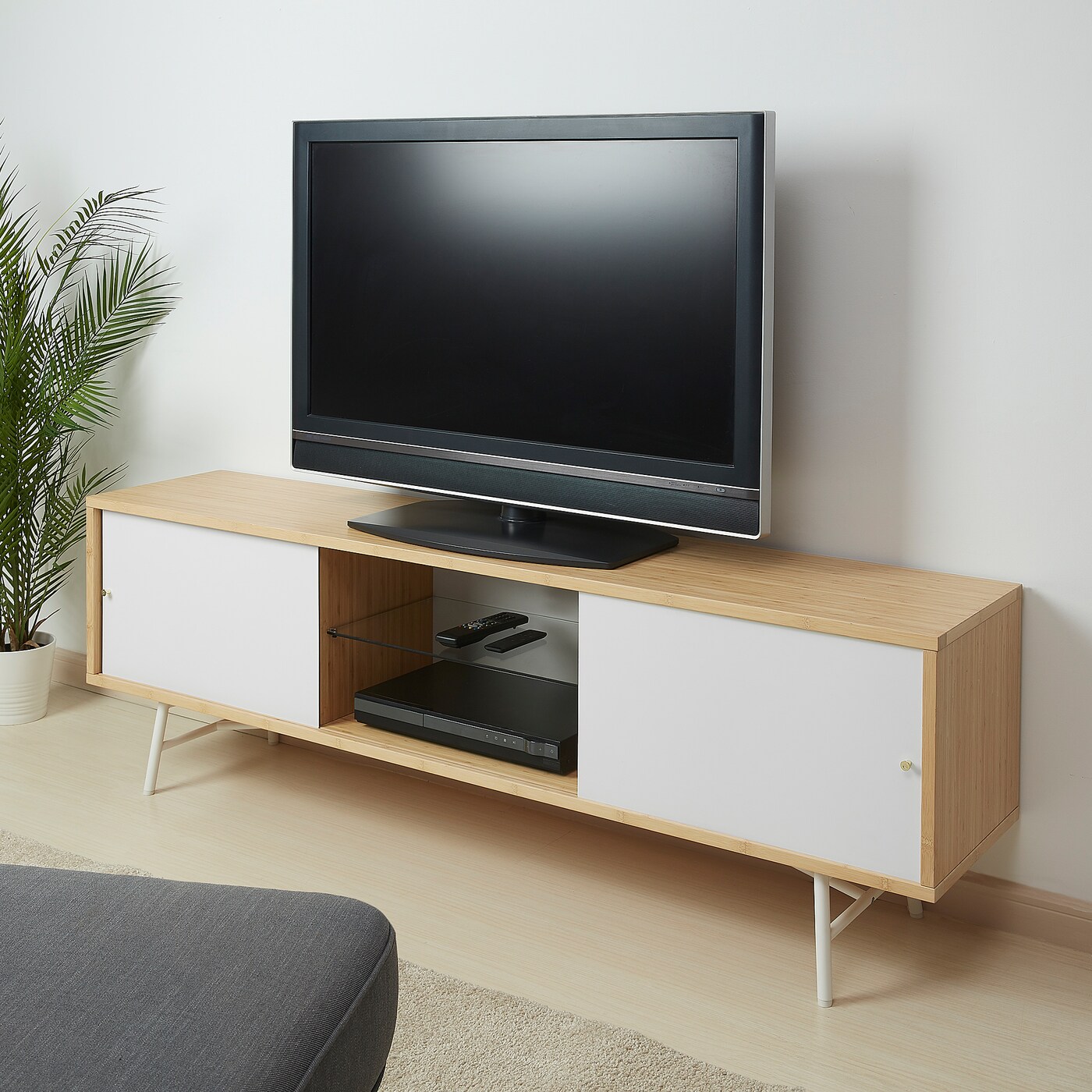 SVENARUM TV bench with sliding doors bamboo - IKEA