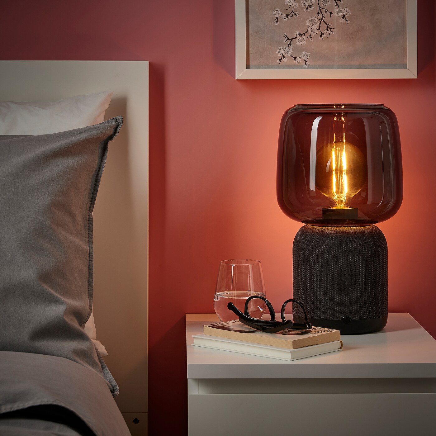 SYMFONISK shade for speaker lamp base glass/black - IKEA