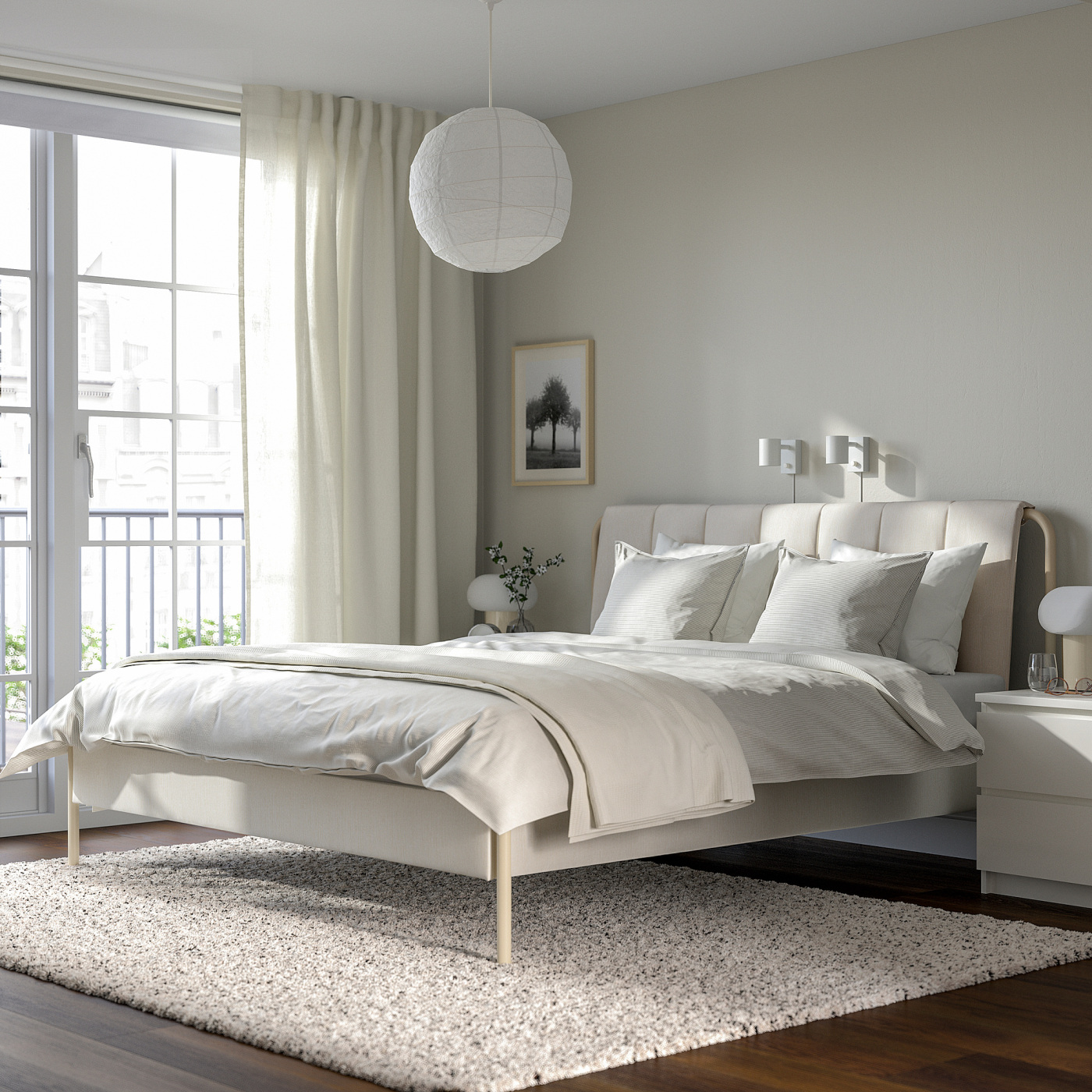 TÄLLÅSEN upholstered bed frame Kulsta light beige - IKEA