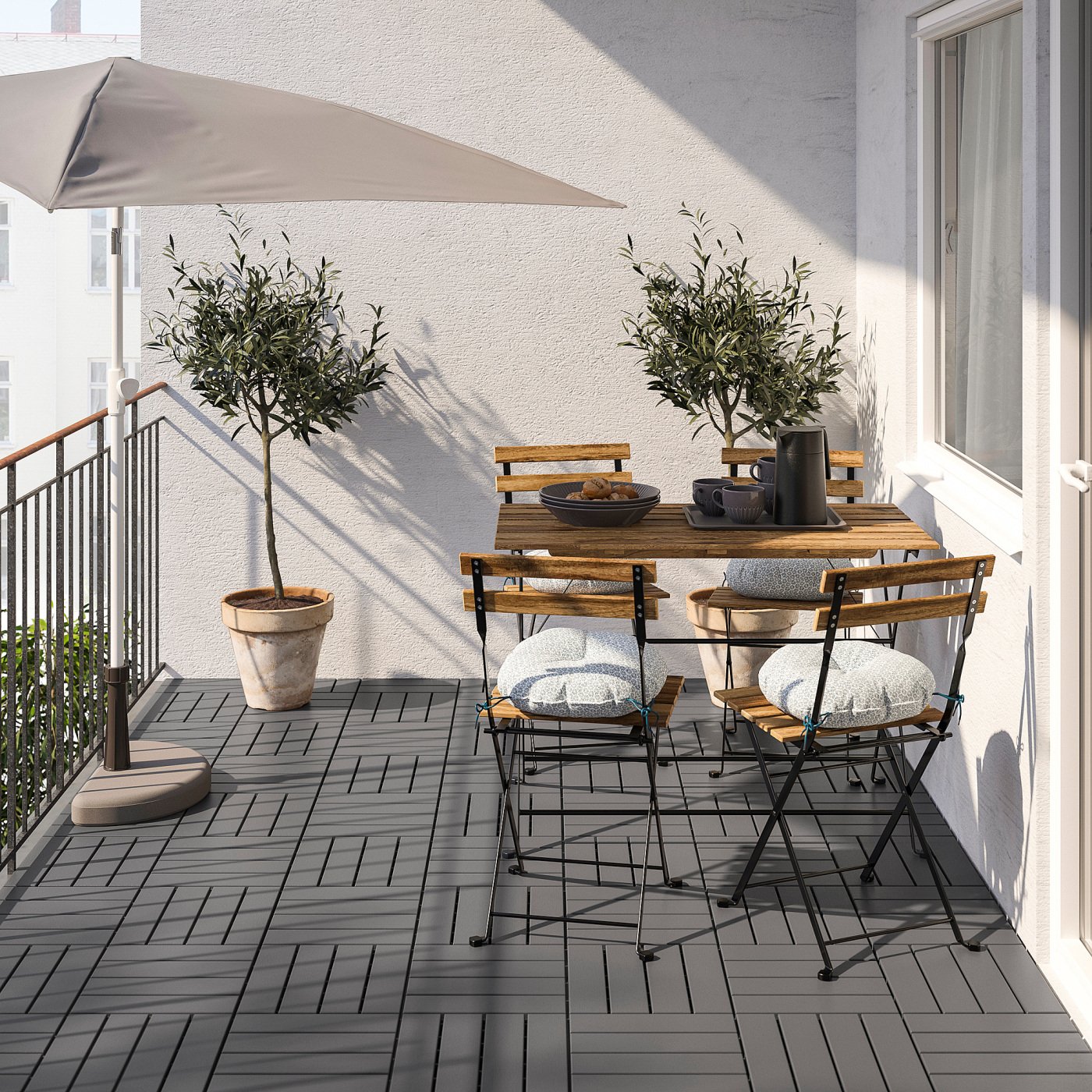 TÄRNÖ chair, outdoor foldable black/light brown stained/Klösan