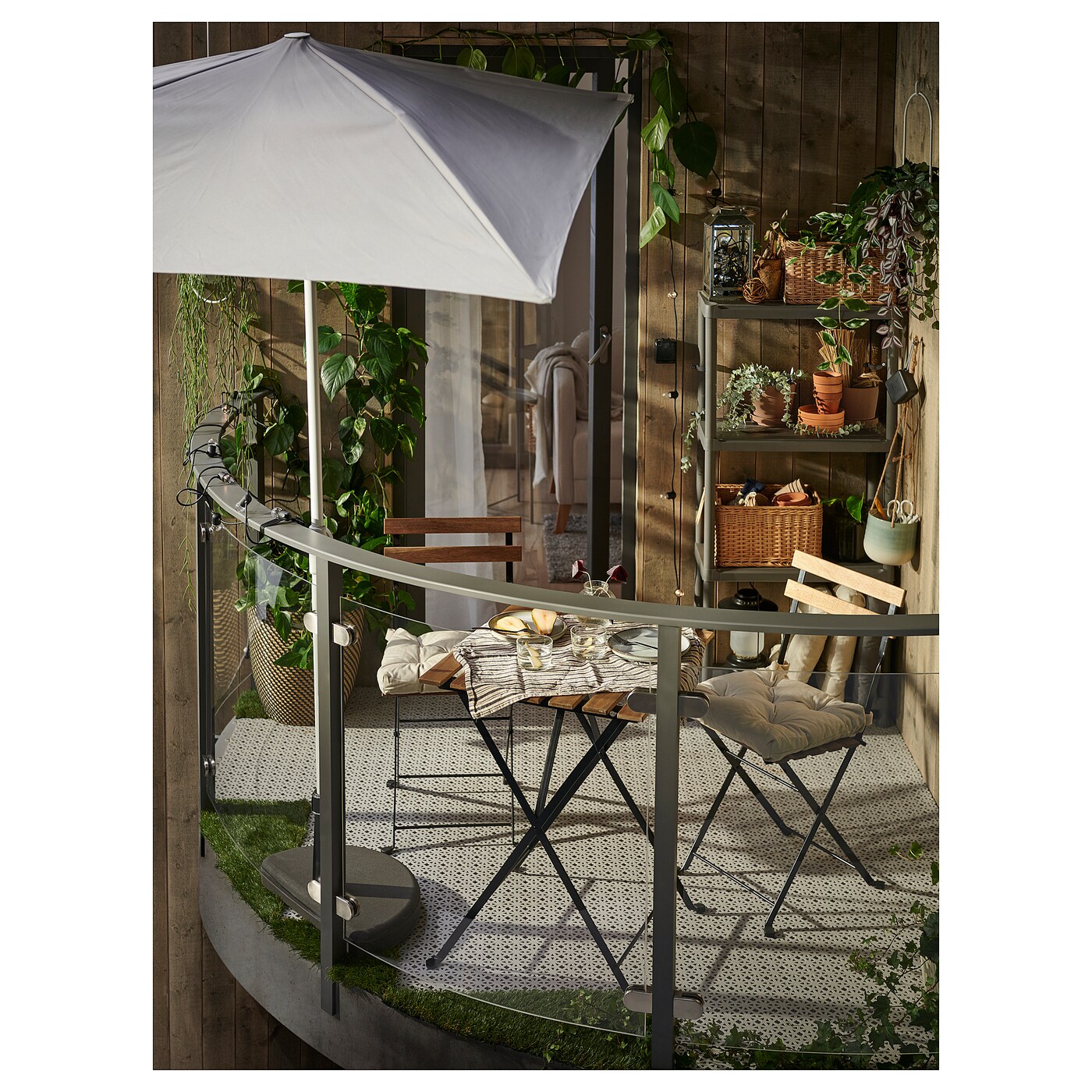 TÄRNÖ table+2 chairs, outdoor black/light brown stained/Kuddarna