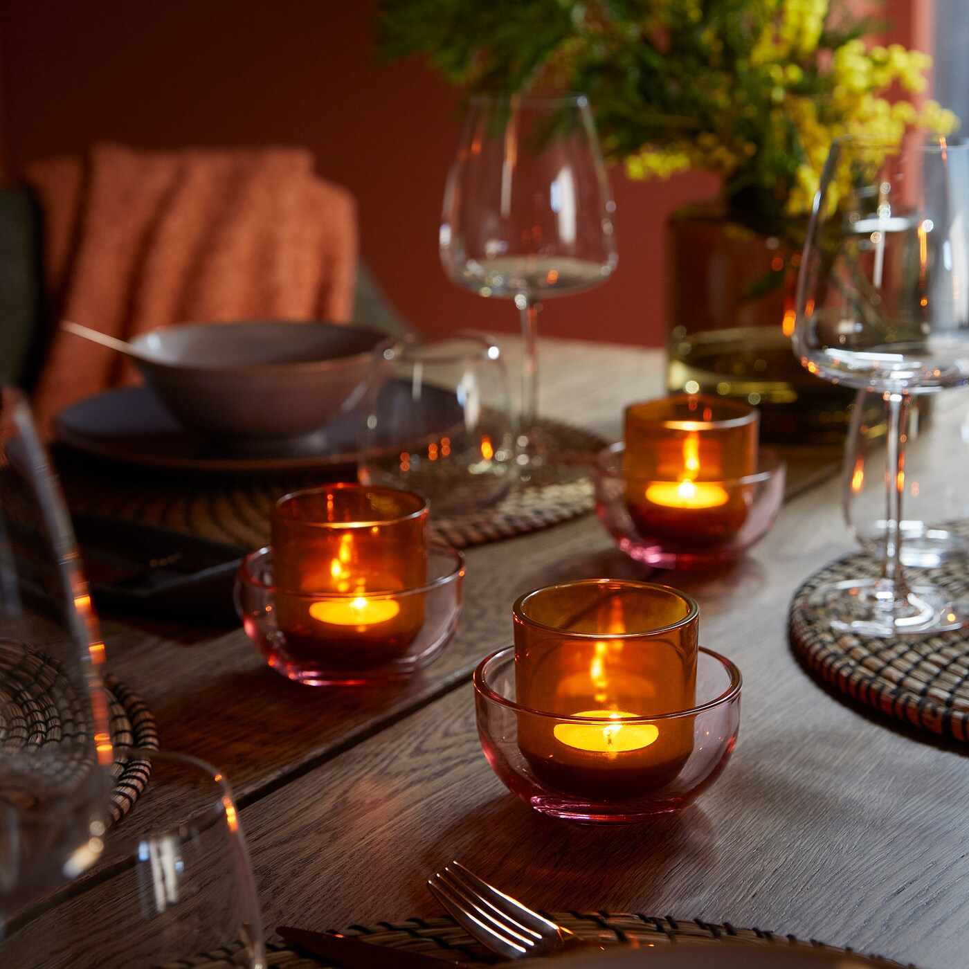 TALLTITA tealight holder, set of 2 pink/brown - IKEA