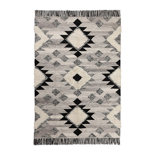 KLOCKBUSKE rug, flatwoven dark grey/flower - IKEA