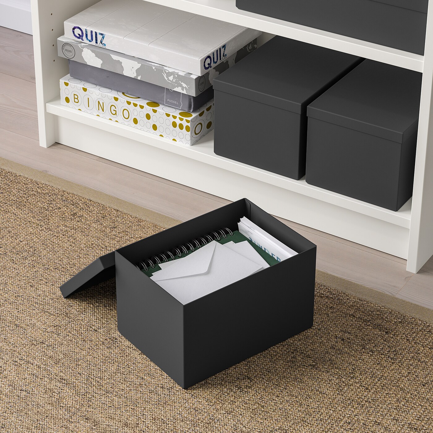 TJENA storage box with lid black - IKEA