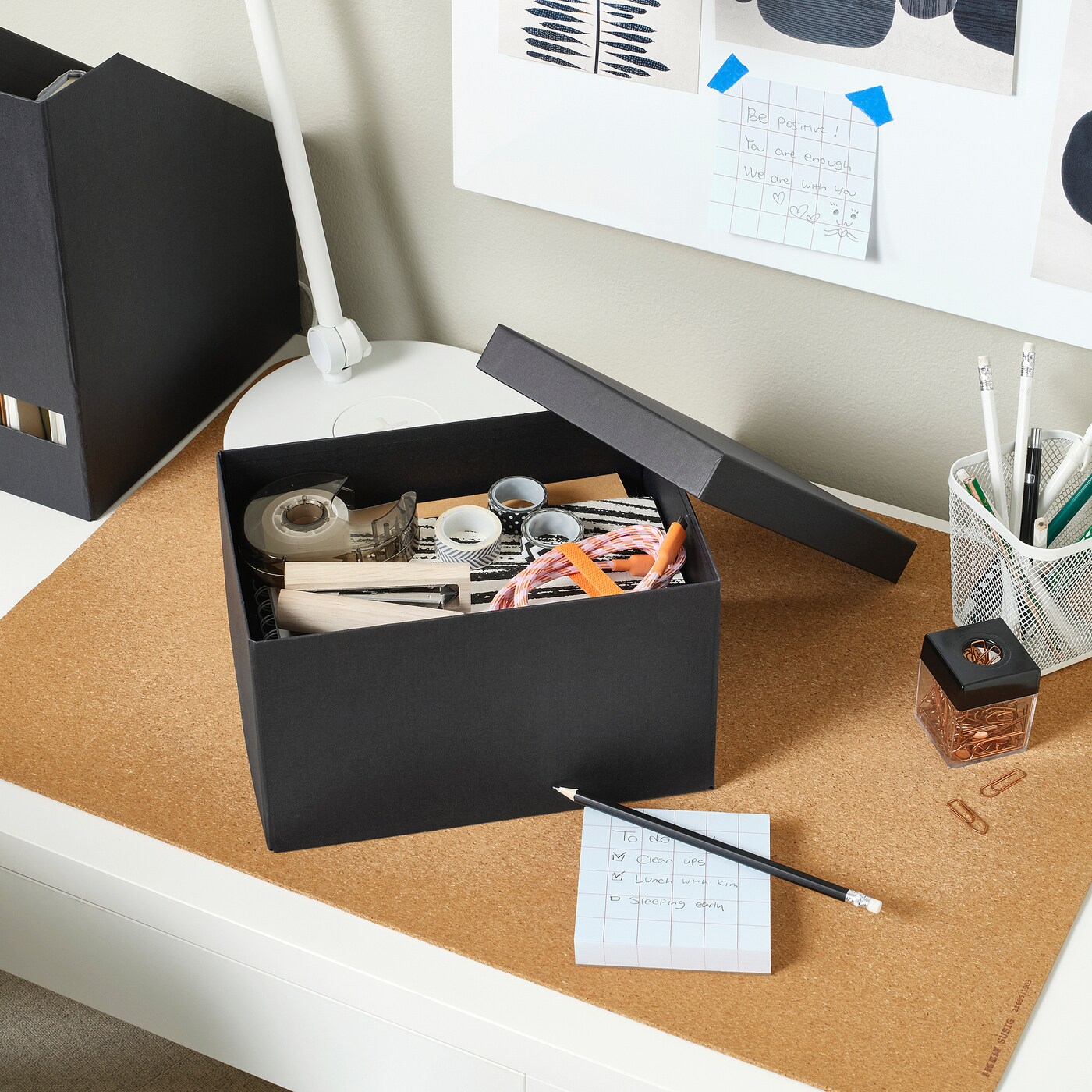 TJENA storage box with lid black - IKEA