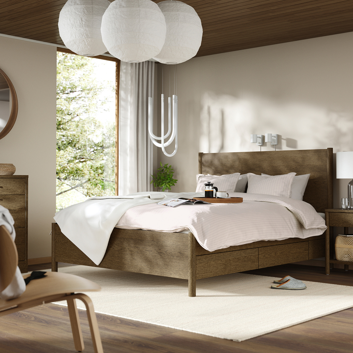 TONSTAD bed frame with storage brown stained oak veneer/Lönset - IKEA