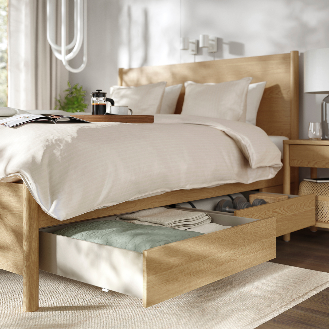 家具 sawa TONSTAD bed frame with storage oak veneer - IKEA