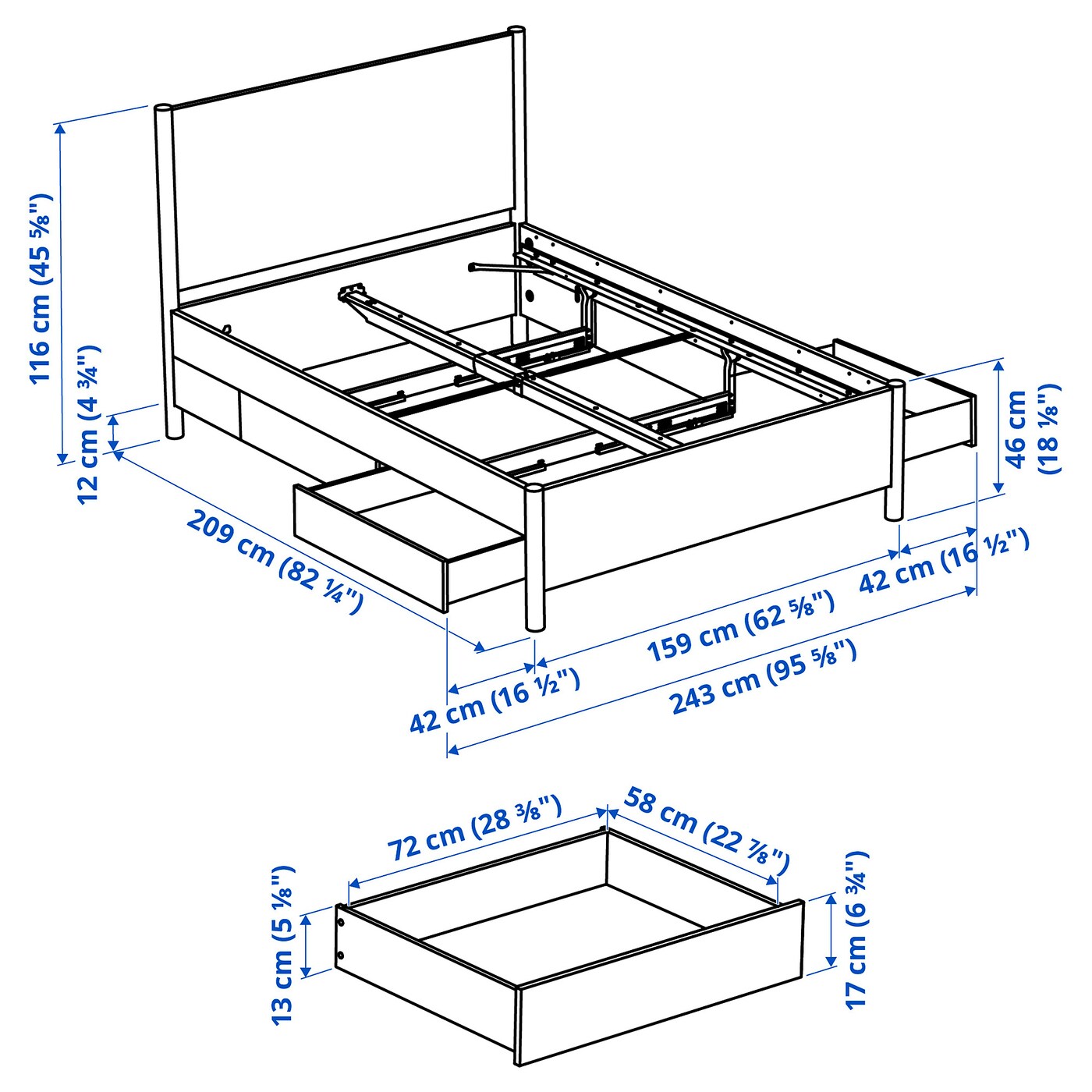 TONSTAD bed frame with storage off-white/Luröy - IKEA